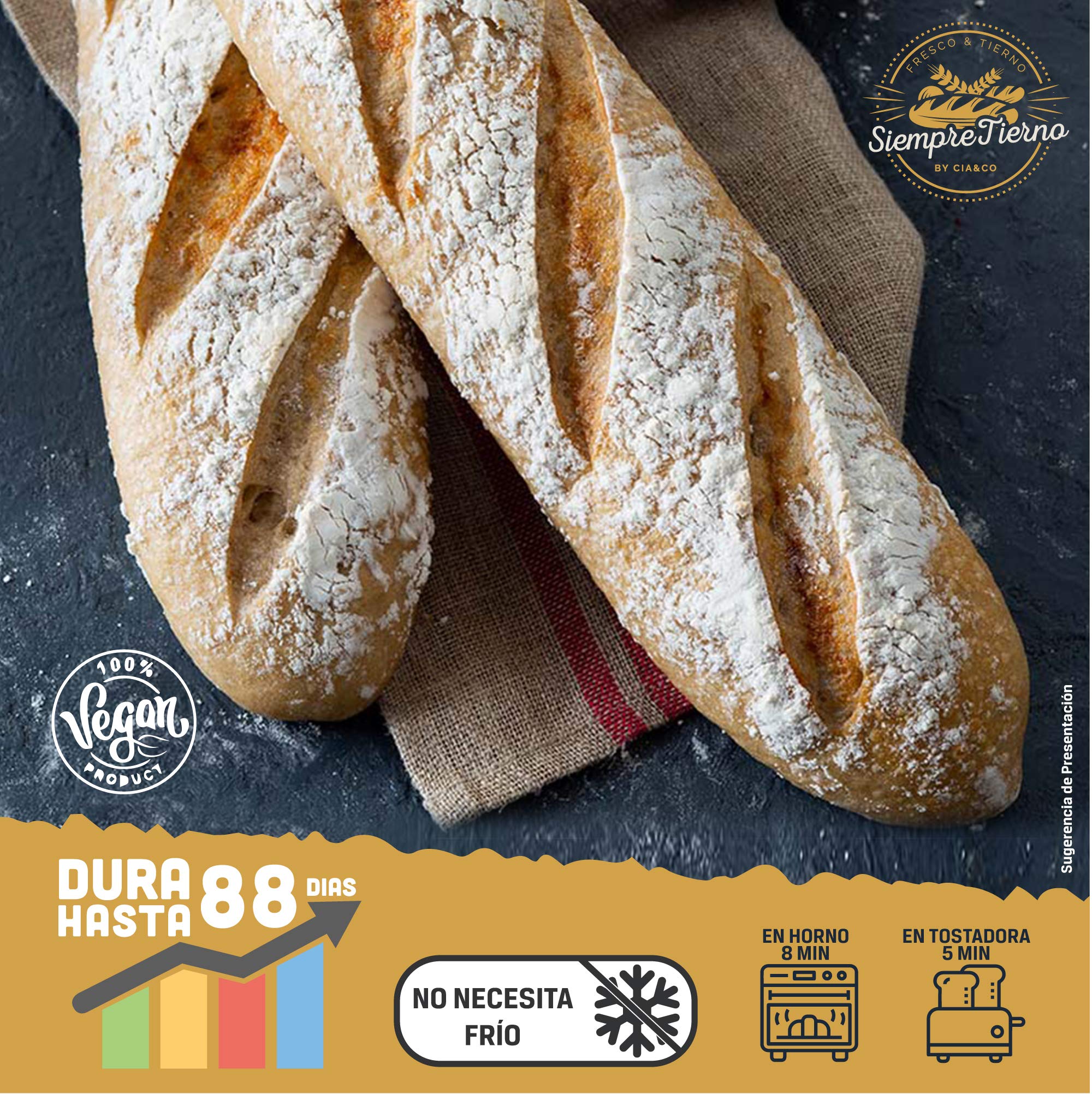Pan SiempreTierno Baguettes 110g 1320g total 88 dni bez chłodzenia Atmosfera Protectora