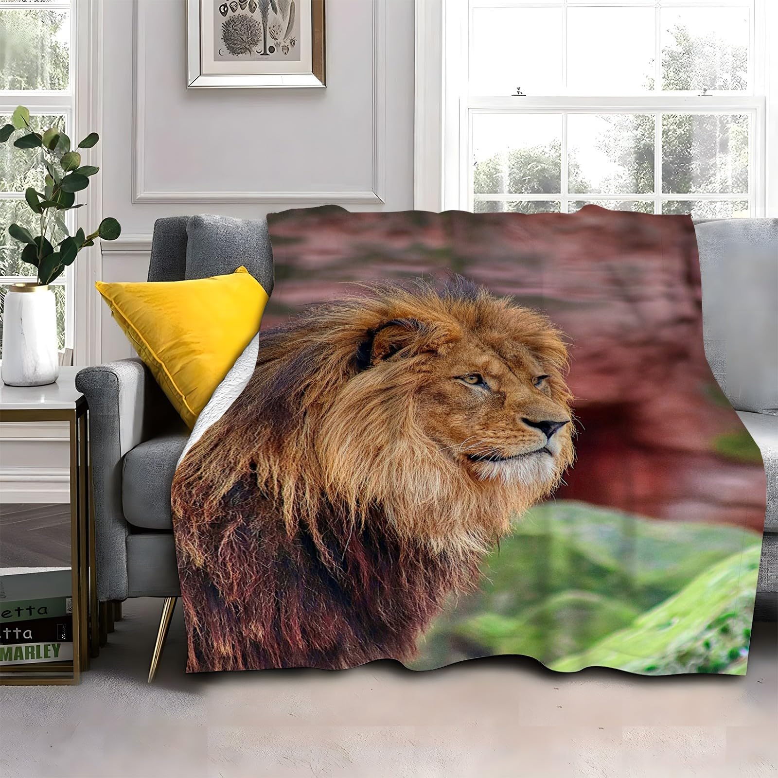 Dark Brown Lion Blanket, Animals Throw Blanket, Thick Warm Fuzzy Washable Flannel Blanket for Sofa, Chair, Car, Lap, Pets, excellent gift (30"x40")