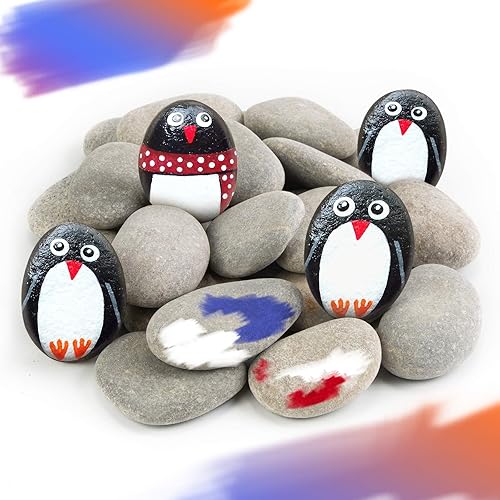 Ponwec 40 rocas para pintar, piedras lisas sin pulir, rocas planas, varios tamaños y formas que varían alrededor de 1.5 a 2.36 pulgadas cada una