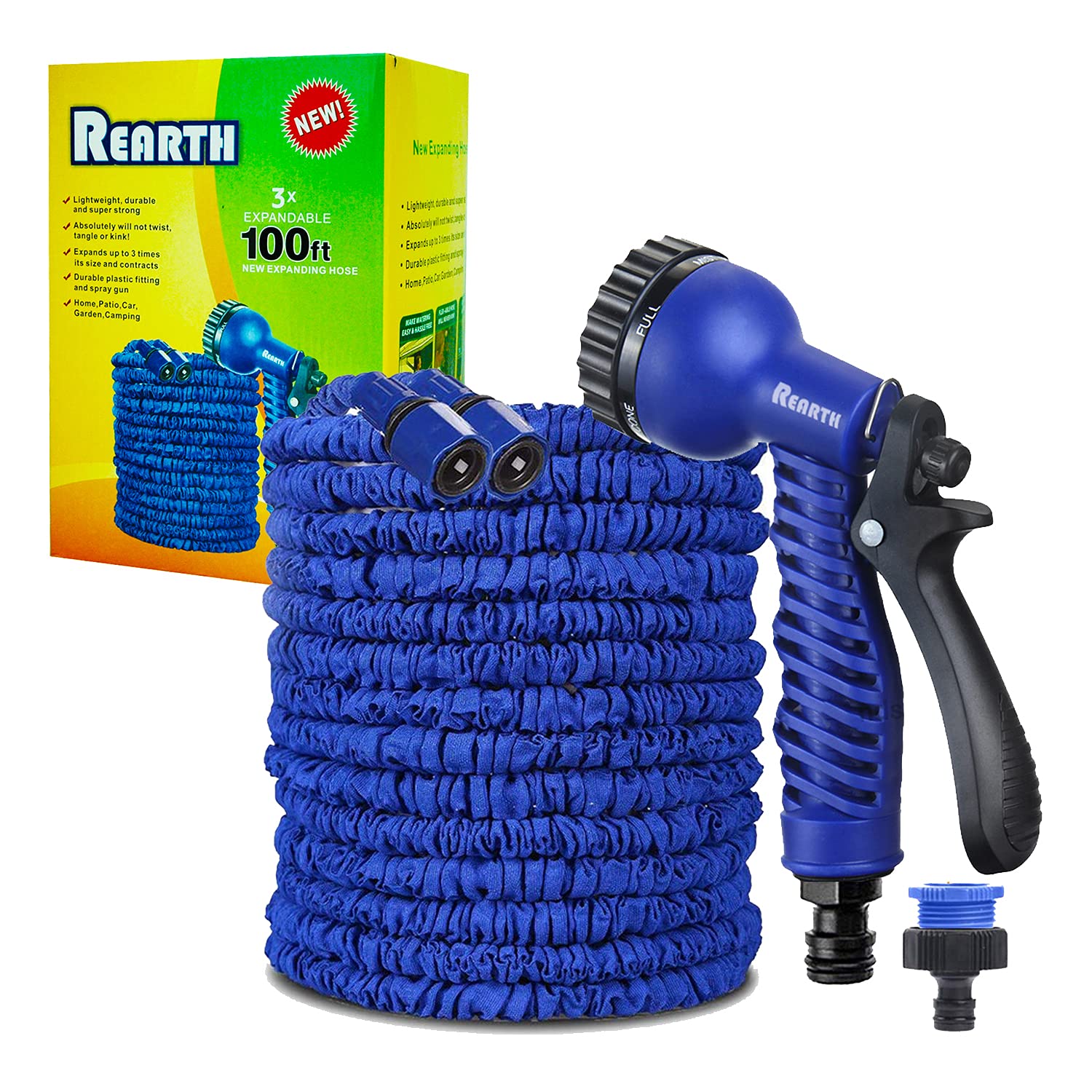 Jackeyhouse100FT / 150FT / 200FT Magic Stretch Flexible Expandable 3 x Expanding Garden Hose Pipe Natural Triple Layer Light Weight Non Kink with 7 Setting Professional Water Spray Nozzle (100 Feet)