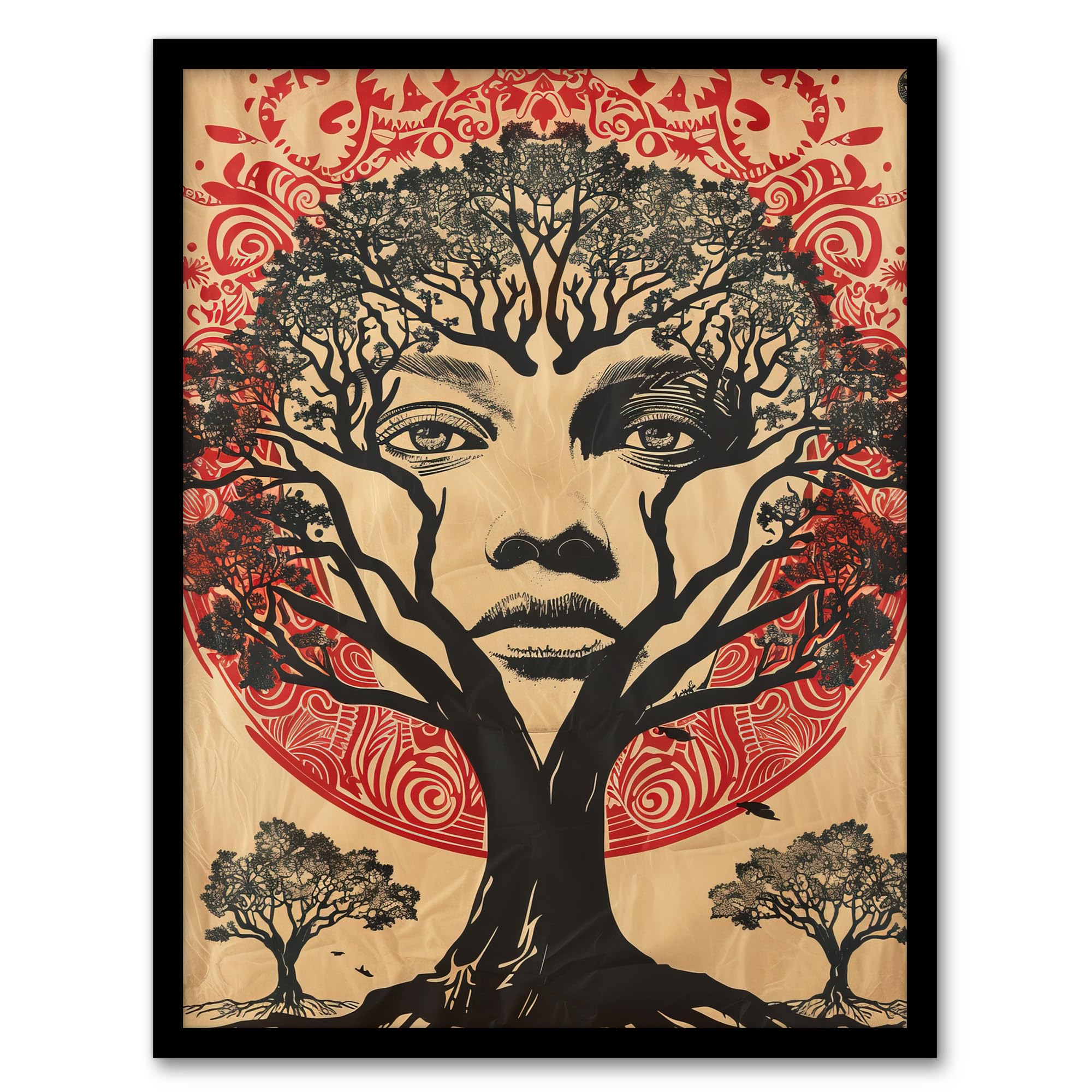 Artery8 Face in Trees Mystic Mother Earth Hippy Tribal Living Room Artwork Framed Wall Art Print 18X24 Inch