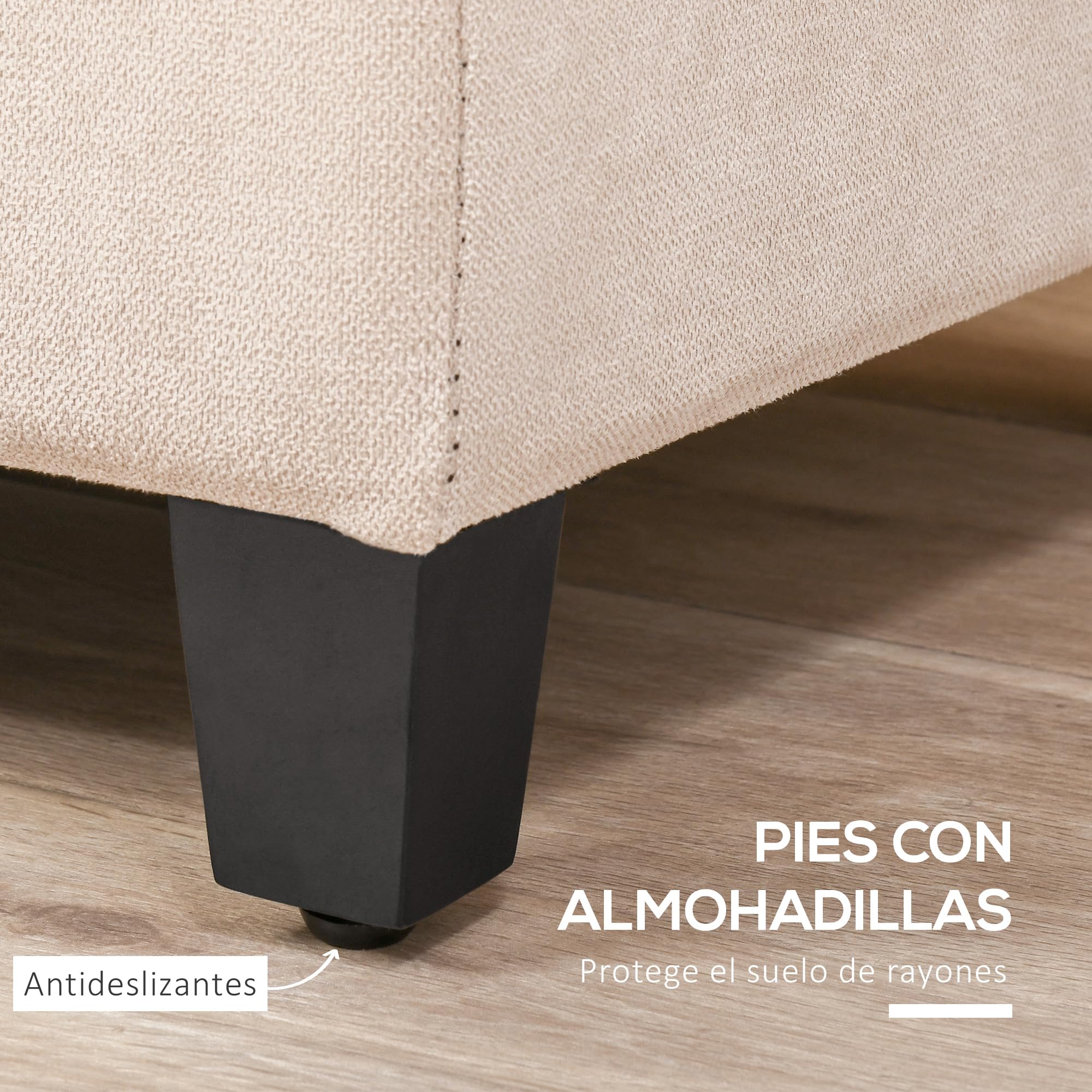 HOMCOM Banco de Almacenamiento Acolchado Puff de Almacenaje Taburete Tapizado en Lino con Tapa Abatible para Salón Entrada Dormitorio Carga 120 kg 125x49x41,5 cm Beige