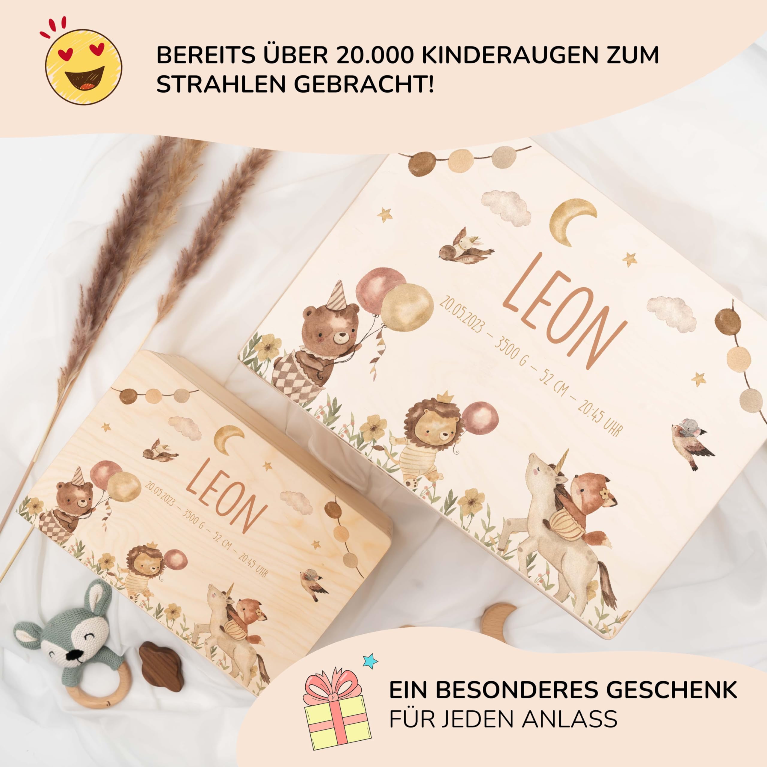 KIDSMOOD - Erinnerungsbox Baby, personalisierte Holzkiste mit Deckel, Ideal zur Aufbewahrung von Erinnerungen und als Geschenk zur Geburt, Taufe oder als Geburtstagsgeschenk für Mädchen und Jungen