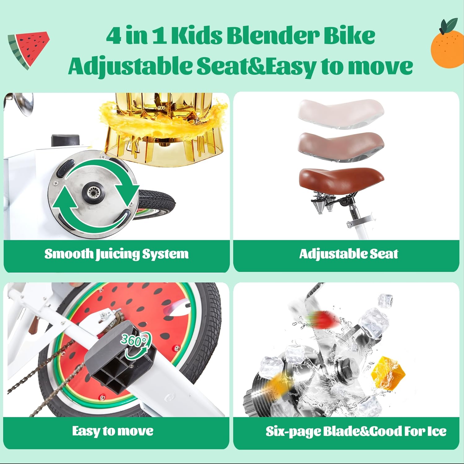 Blender Kids Commercial Other Fruit and Vegetable Machines Pedal Fruit Blender Smoothies Juicer Machine Equipment Bike (WHITE)