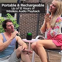 Vista 5 de iHome Máquina de karaoke con altavoz Bluetooth y micrófono de karaoke, altavoz portátil con luces que cambian de color y efectos de cambio de voz