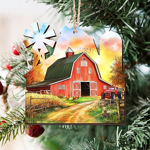 Miniatura 8 de OASSIE Regalos de Navidad de Granjero para Mujeres y Hombres - Adornos Rústicos de Madera de Casa de Campo para Decoraciones de Árbol - Regalos