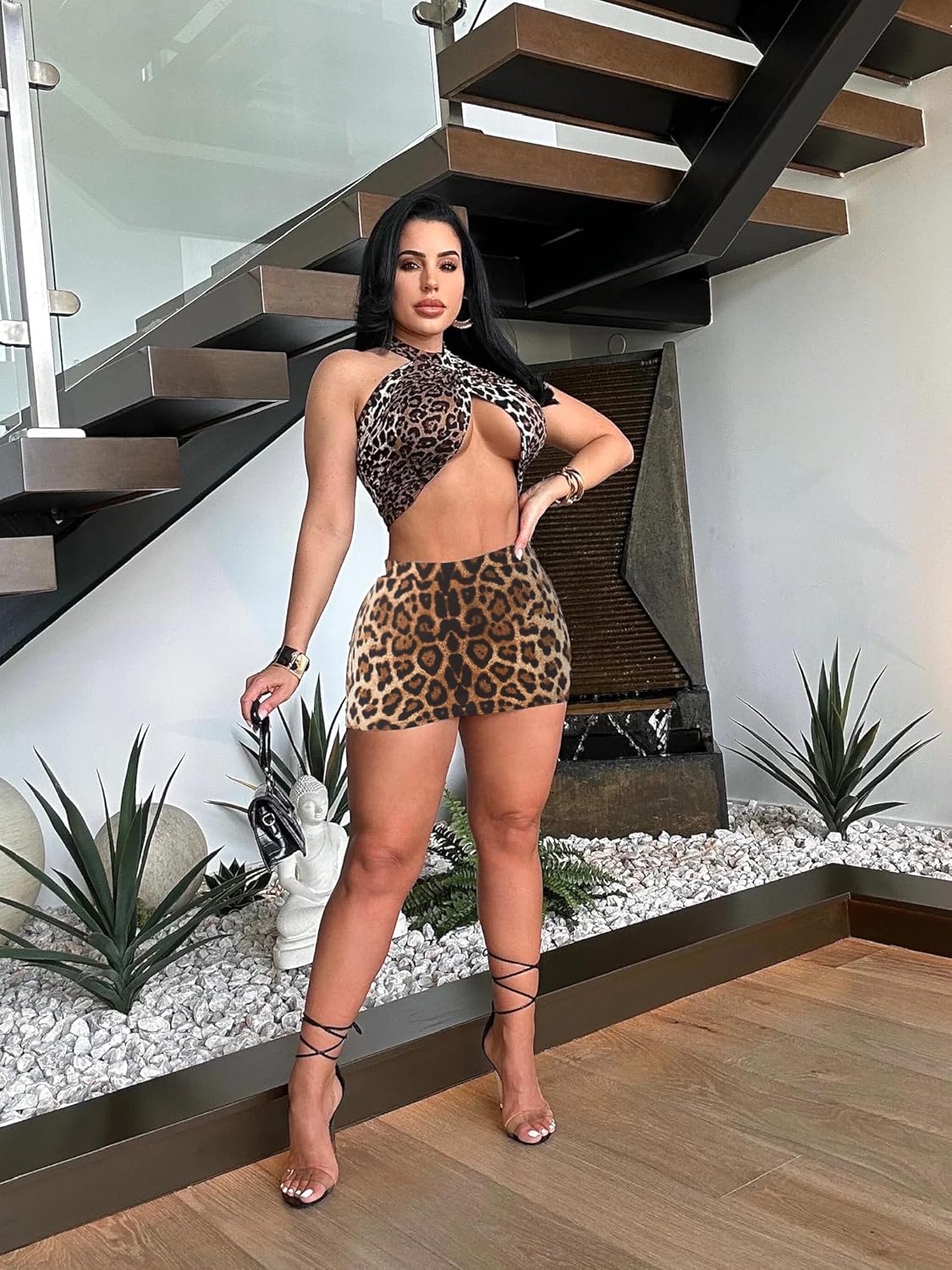 Black Mini Skirt Skort for Women Leopard Pencil Bodycon Short Skirts with Shorts Underneath y2k Cargo Skirt - Image 4