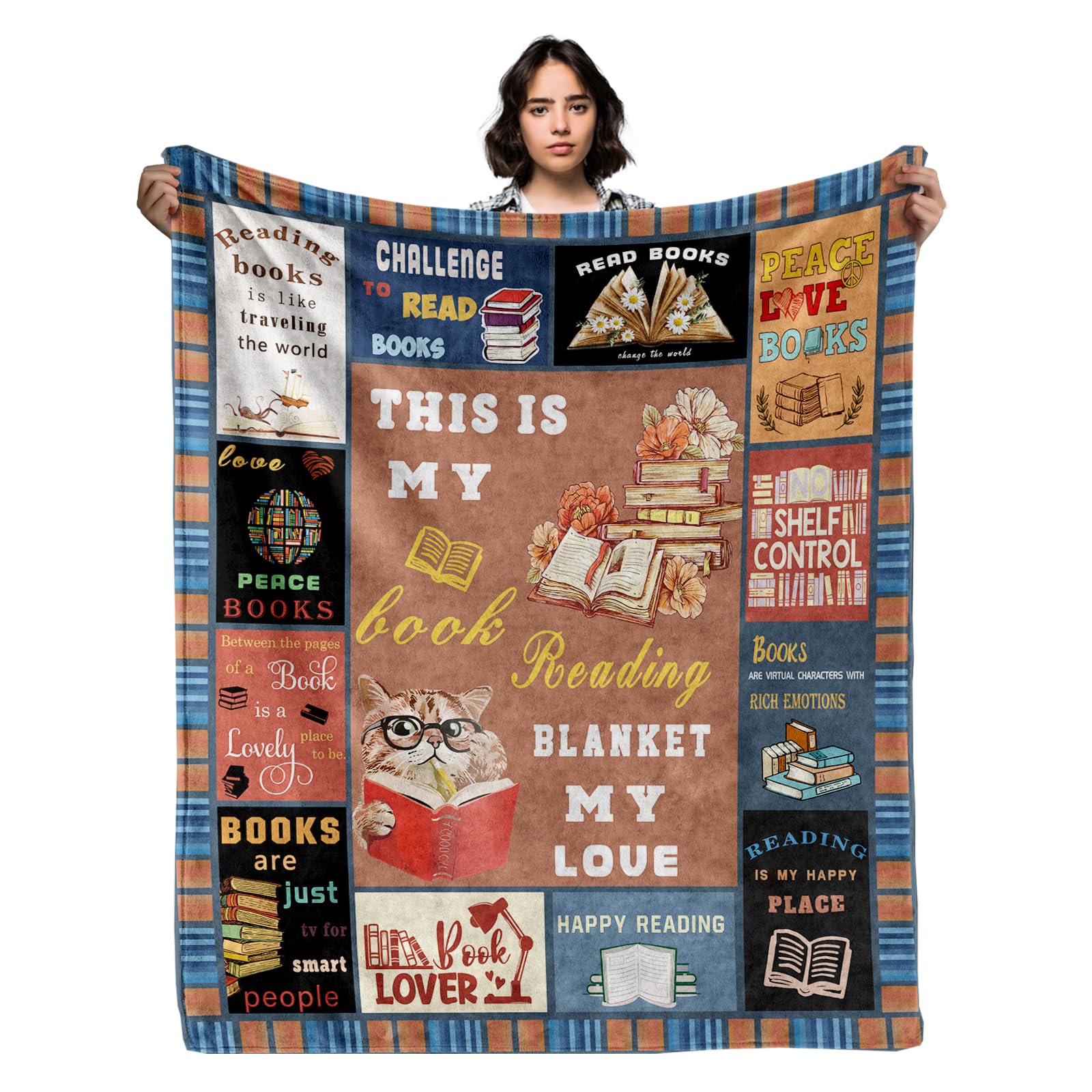 BlaHoo Book Lovers Gifts Sherpa Throw Blanket,Ultra Soft Flannel Blankets,Double Layer Fabric Warm Blankets,Book Club Gifts for Book Lovers,Librarian Gifts 60" X 50"