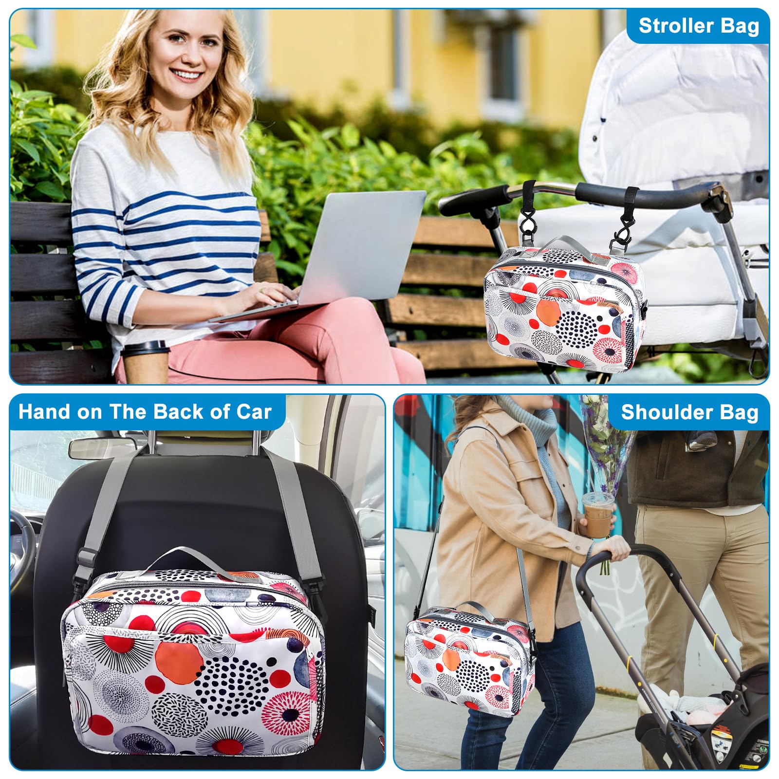 Accmor Organiseur universel pour poussette avec poche isotherme pour porte-gobelet, double usage, grande capacité, accessoires pour poussettes Uppababy, Doona, Nuna