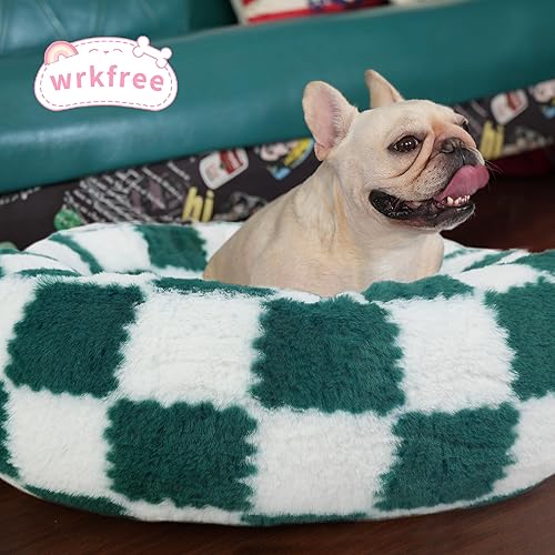 Miniatura 6 de Cama para perros de tamaño pequeño lavable redonda dona a cuadros verdes camas para mascotas para perros pequeños, cama ortopédica para acurrucarse,