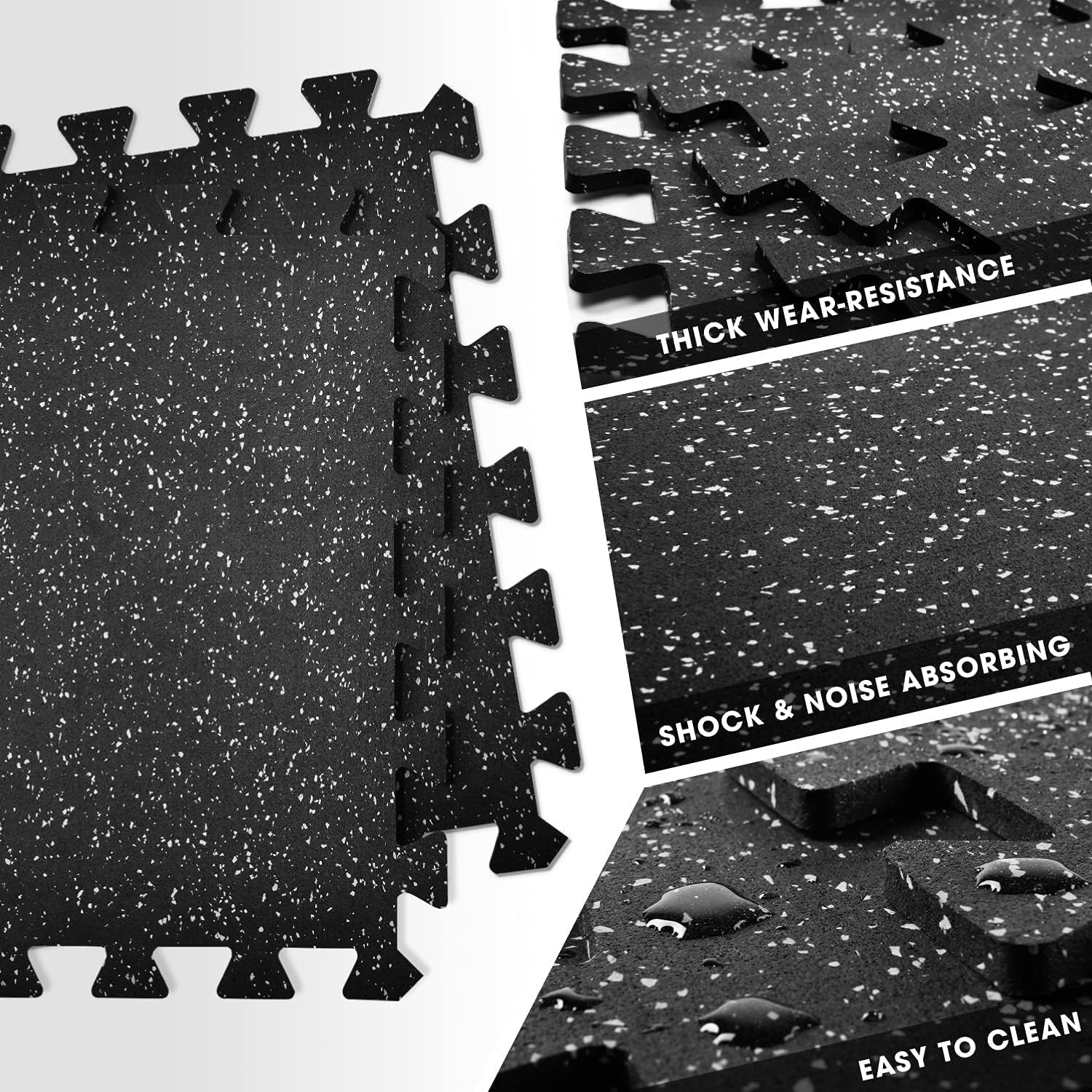 Yes4All Heavy Duty 100% High Density Rubber Floor Tiles Interlocking Mat - 8 Pcs 20 SQFT, Gray