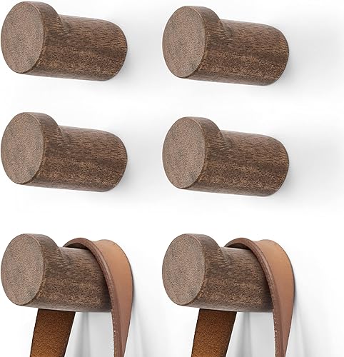 Vista 11 de Gancho de madera para colgar sombreros, colgador de madera para colgar sombrero, toalla, bolsa, cuerda (marrón, juego de 6 pulgadas)