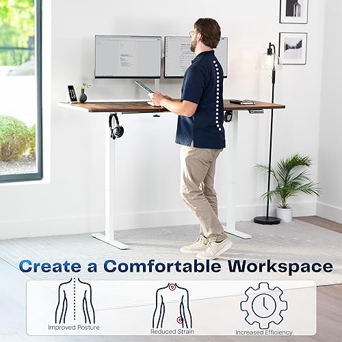 Vista 384 de VIVO DESK-KIT-1W6G - Escritorio eléctrico de pie de 60 x 24 pulgadas, ajuste de altura de memoria, serie 1B, parte superior de nogal oscuro de una