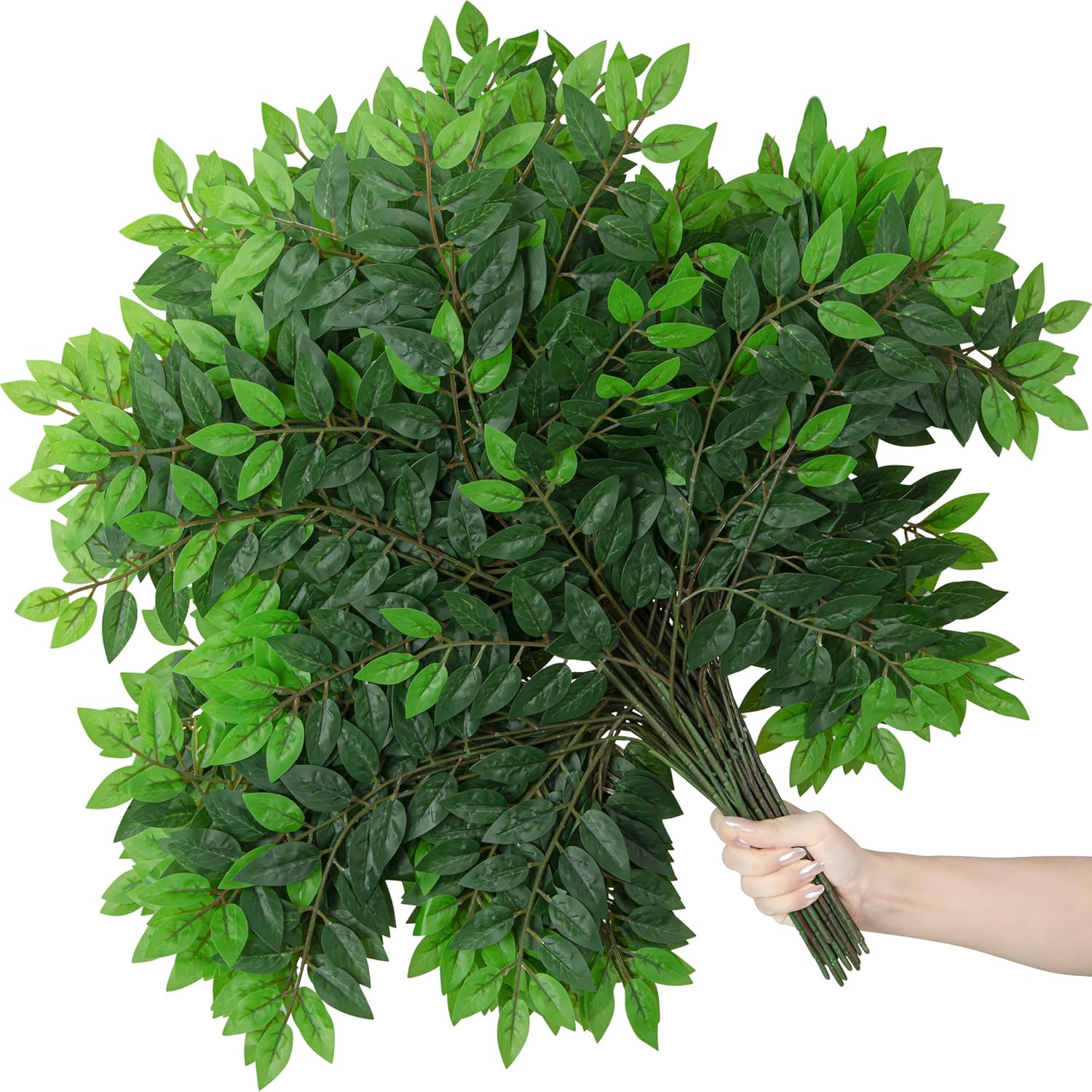 XONOR Artificial Greenery Stems, 30 Bundles Faux Silk Green Leaf Garland Branches Hanging Greenery Spray for Wedding Bouquet, Arch, Table Centerpieces and Home Decor (30 Bundles, Green)