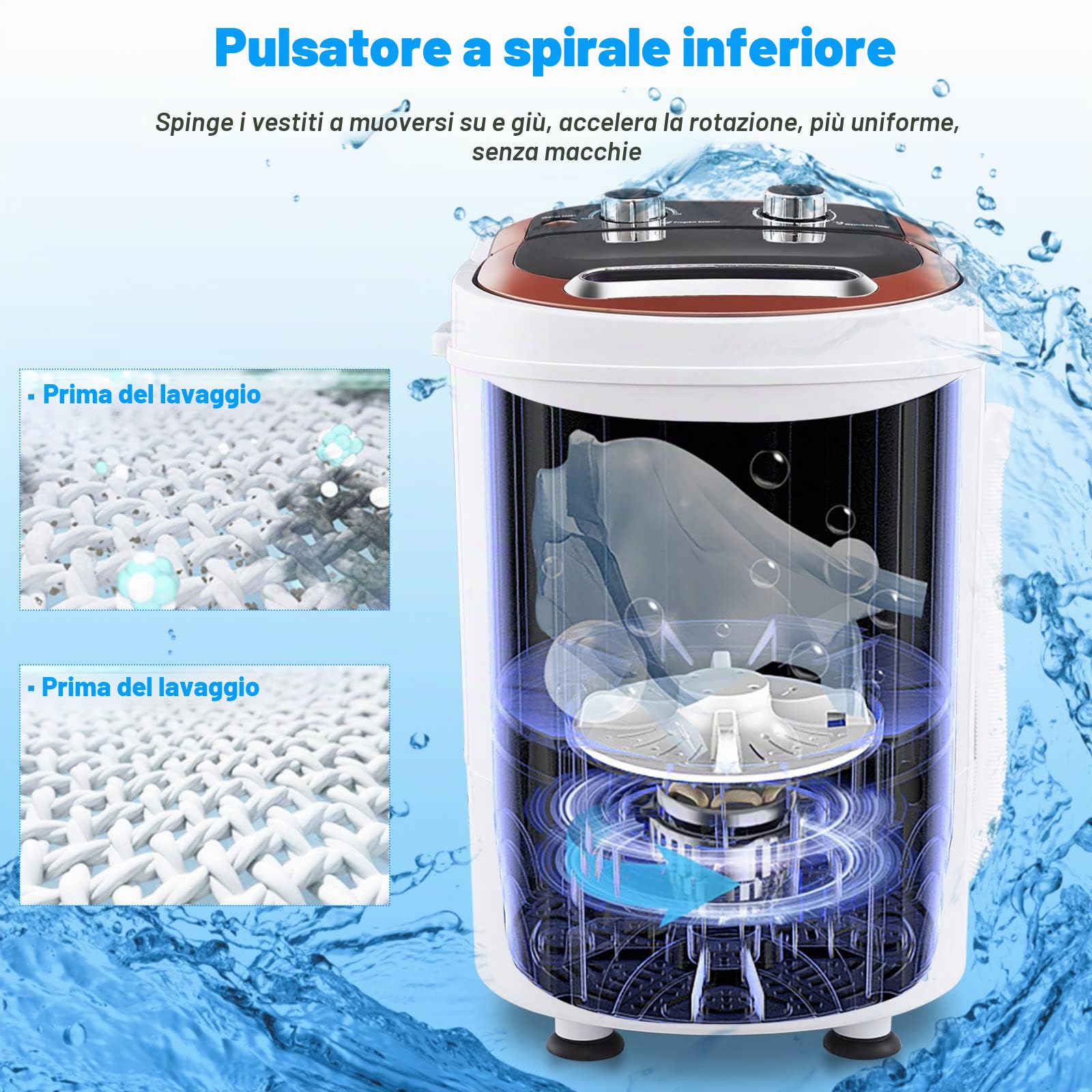 TUKAILAI Mini lavatrice, lavatrice da campeggio per 3 kg di biancheria, centrifuga 2 in 1, lavatrice da viaggio, lavatrice portatile singolo, tub, non elettrica, con timer