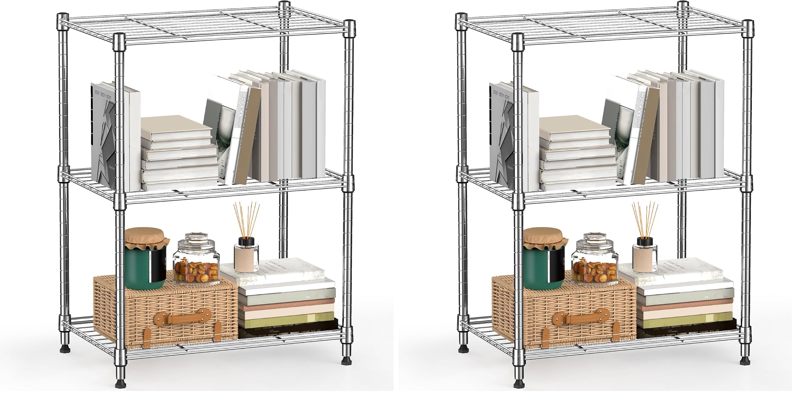 M MZG 450 lbs Wire Storage Shelving 3-Tier Utility Shelving Unit Steel Organizer Wire Rack for Home,Kitchen,Office,Chrome(11.8" D x 17.7" W x 26.4" H) (Pack of 2)
