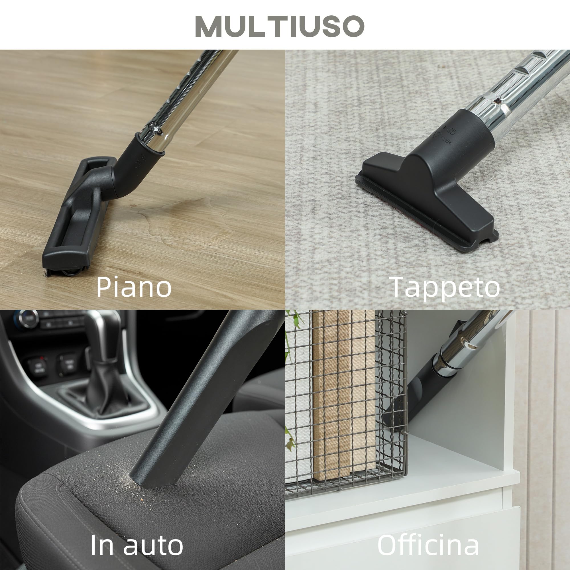 HOMCOM Aspirapolvere 3 in 1 da 1400W, 22kPa Aspirasolidi e Liquidi e Soffiatore, Bidone Aspiratutto da 30L in Acciaio Inox, Triplo Filtro con HEPA, Raggio di Pulizia 6m e Accessori, per Casa, Garage