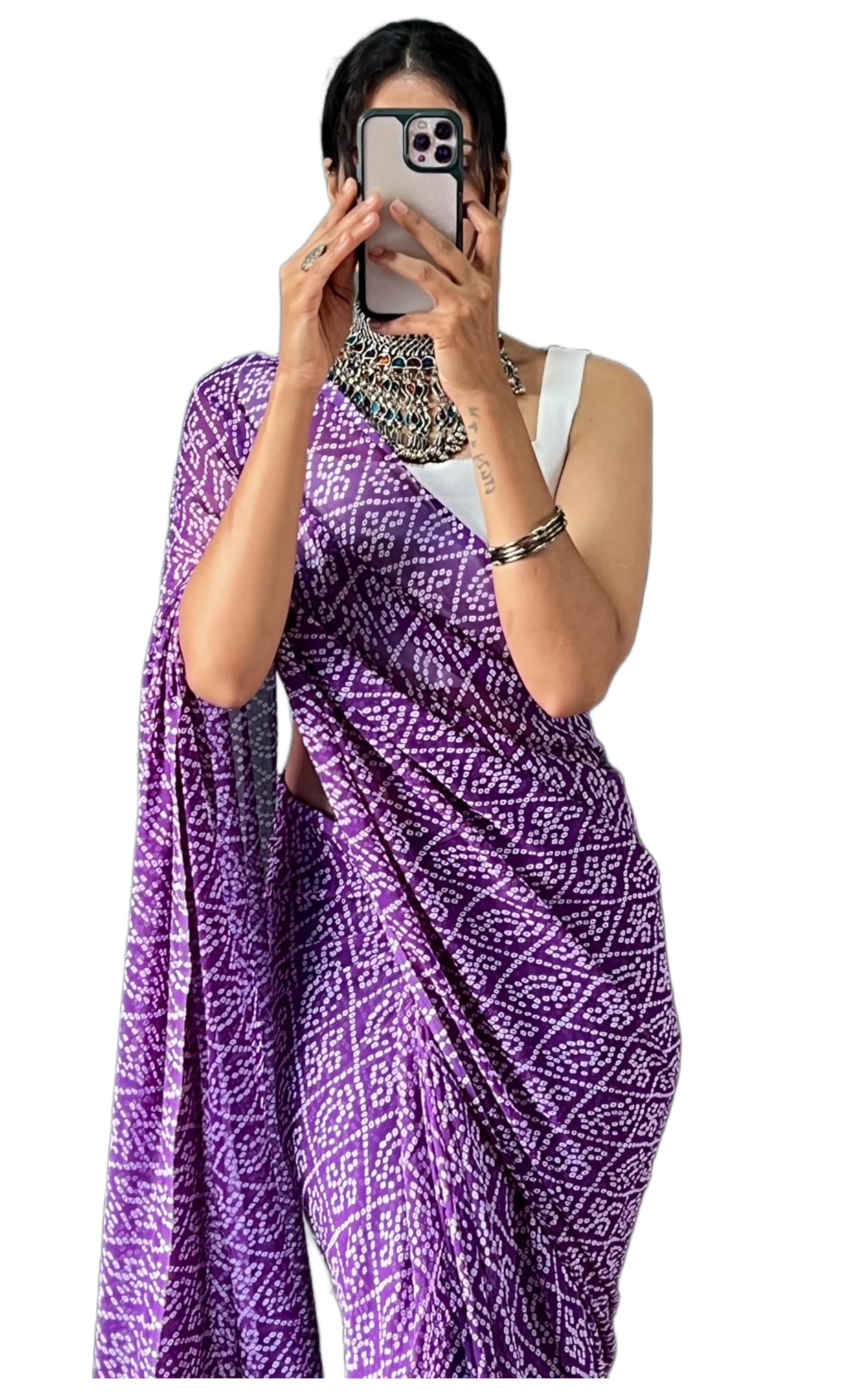 Women's Printed Georgette Ready To Wear One Minute Saree With Unstitched Blouse Piece (RTW Paan)