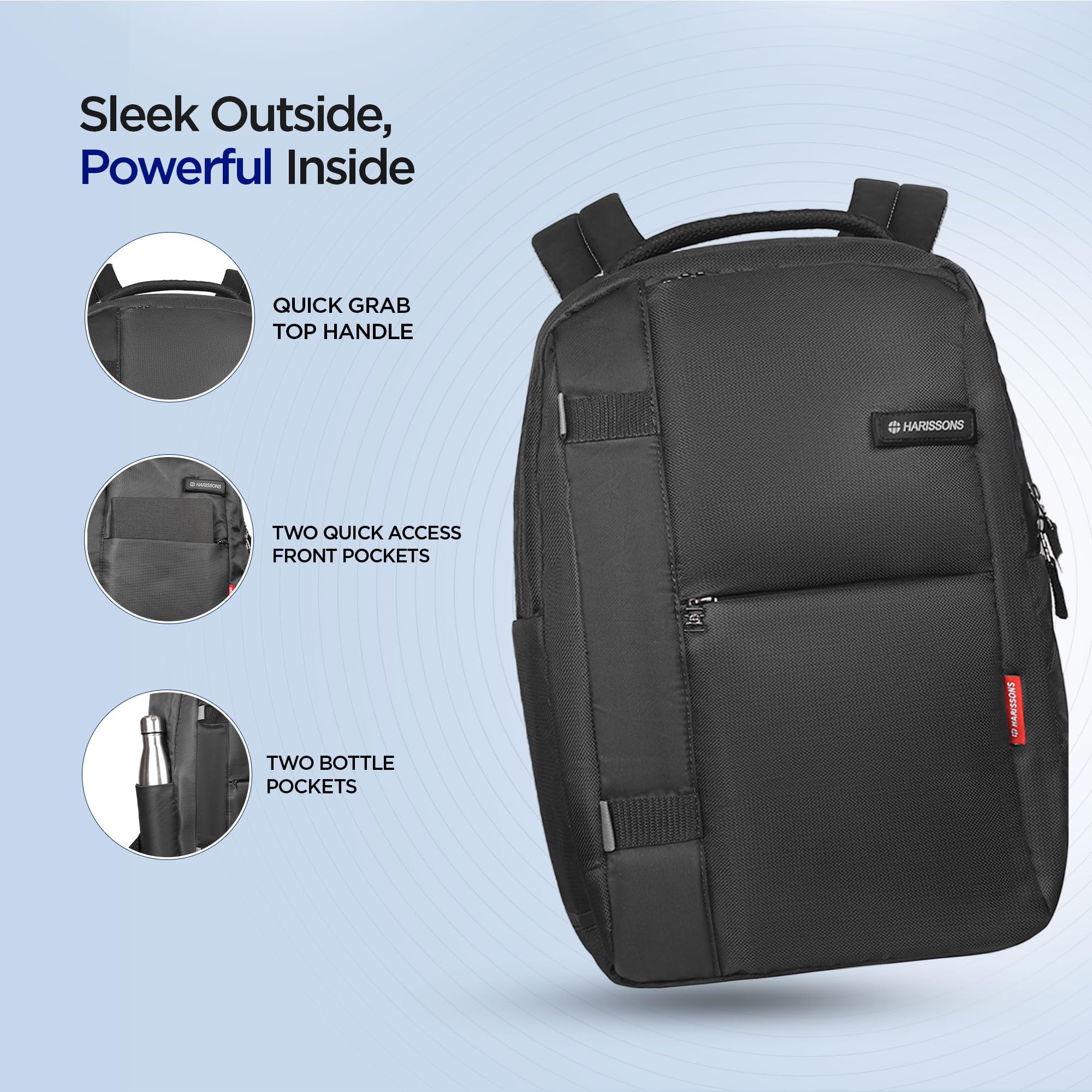 HARISSONS Hilux 15.6 Inch Laptop Backpack | Fisio-Fit Backstraps | 23L Semi-Formal Office Bag for Men & Women | Lightweight Commuter Backpack with Trolley Sleeve and Reflective Strips 4