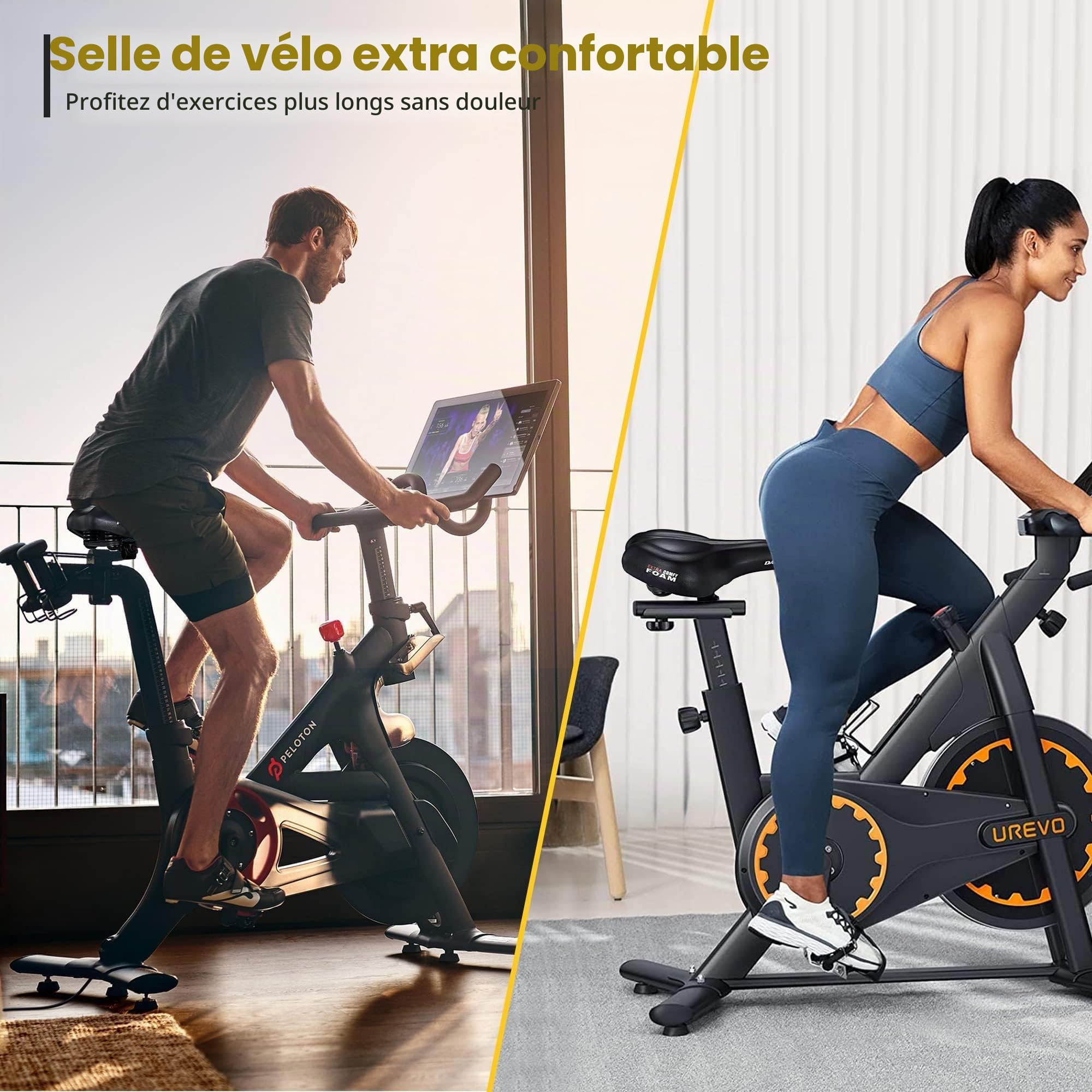DAWAY C50 Selle de vélo surdimensionnée et confortable - Selle de vélo extra large avec coussin en mousse à mémoire de forme pour homme et femme, compatible avec Peloton, exercice, VTT, vélos de route