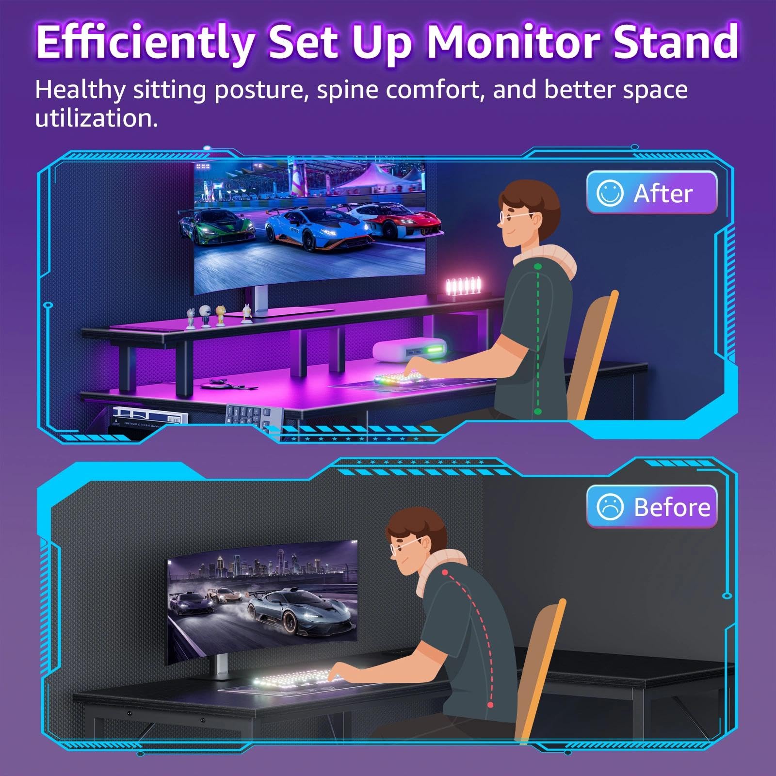 DLisiting Black Gaming Desk with Shelves and Drawers - 39 Inch Small Gaming Desk with Storage Shelves for Boys Teens Bedroom, Black Computer Desks with Drawers, Monitor Stand, Power Outlet: Black 39.4''