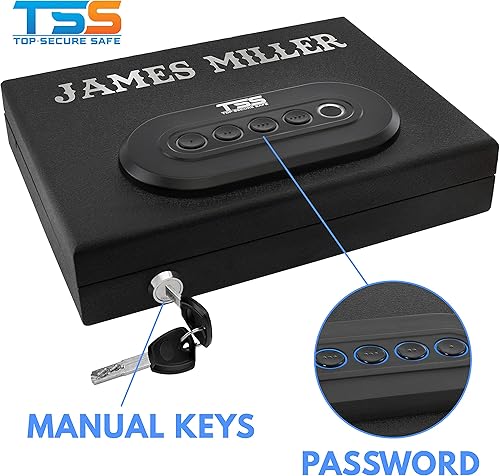 Miniatura 8 de Caja fuerte personalizada para armas con texto | 14 fuentes | Caja fuerte de acceso rápido para pistolas con teclado y cerradura de llave,