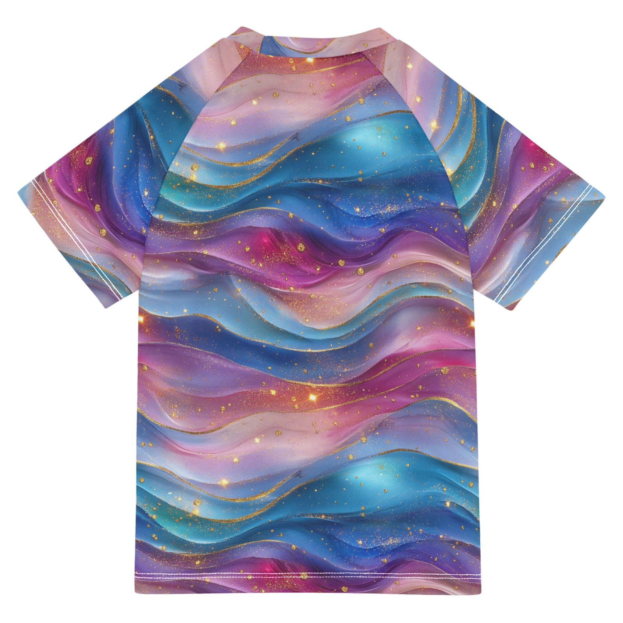 Liquid Blue Rainbow Bathing Suit Girls Sun Protection Kids Rash Guard Swim Girls Swimwears Activewear for Little Boys 5-6T