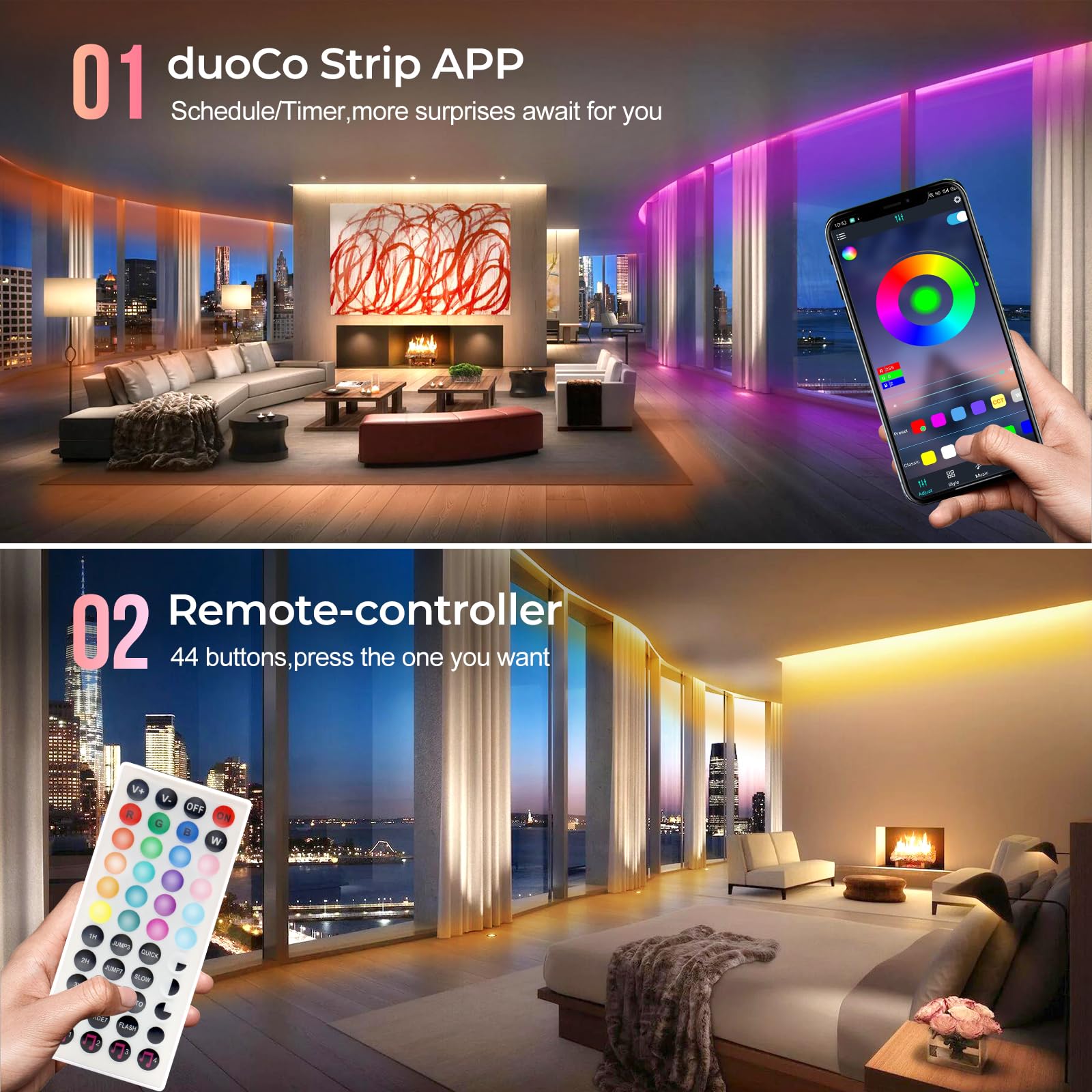 LUXONIC Tira LED impermeable 10M (2x5m), 600 LEDs super brillantes, IP65 5050 RGB luz de cadena al aire libre, 24V Led luz del dormitorio para la decoración