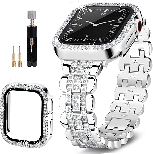 beu1st Correas brillantes compatibles con Apple Watch Band de 1.575 pulgadas para mujer, repuesto de joyería de diamante, pulsera de metal brillante