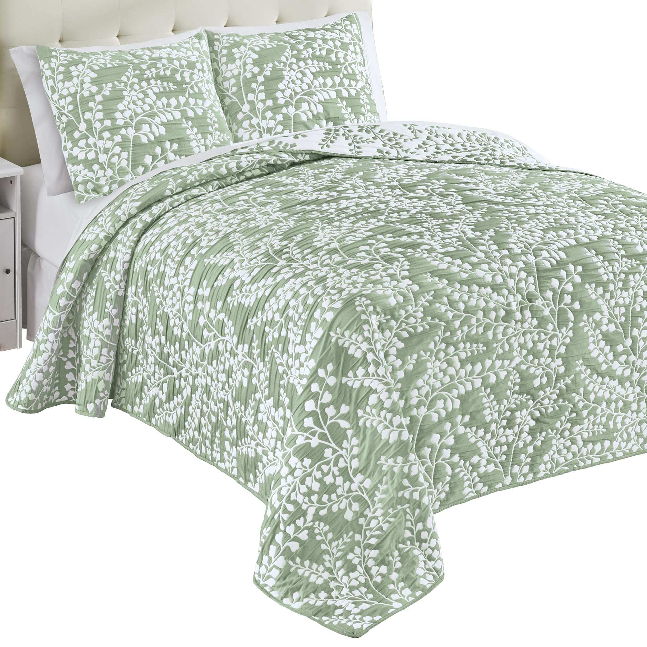 Collections Etc Jacquard Textured Leaf Design Reversible Bedspread