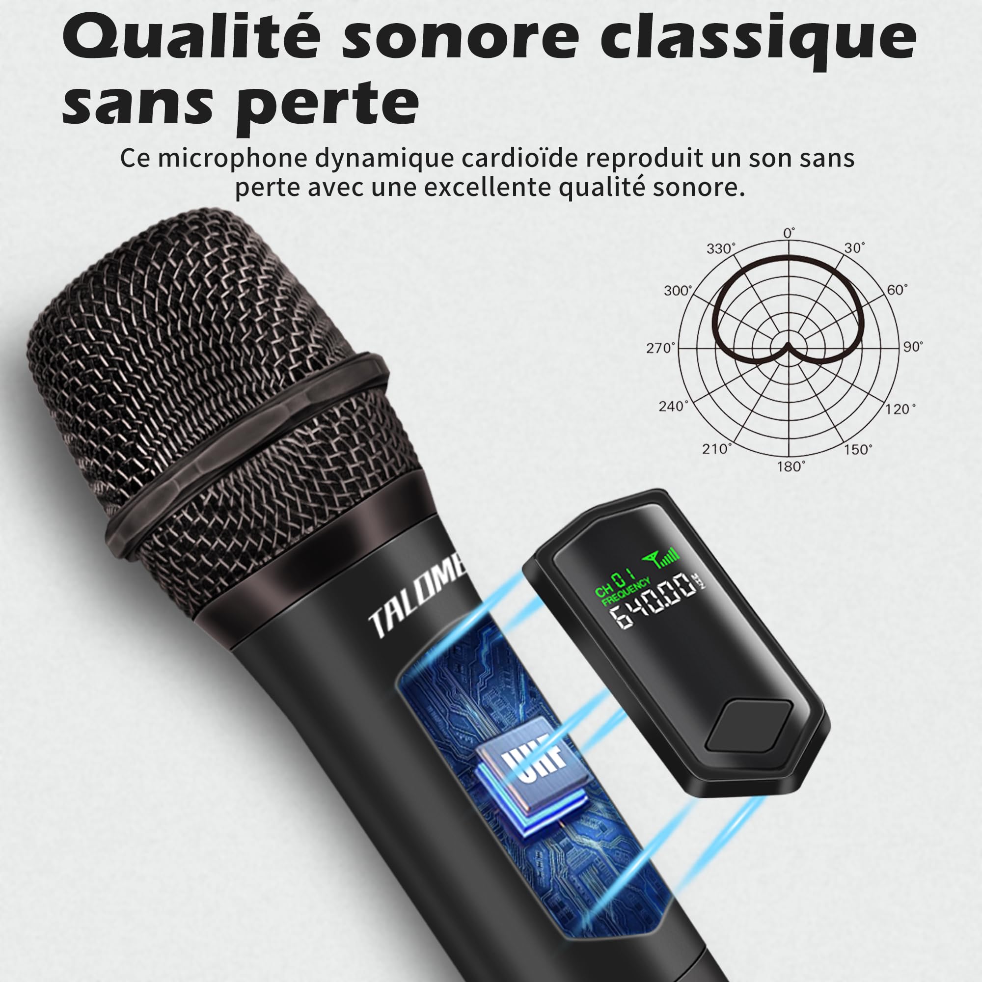 Talomen Microphone sans Fil Professionnel, Système de Microphones Quadruple 2,4 GHz, Micro Karaoké Dynamique Rechargeable avec Récepteur, Portée 160ft, K604 Argent Noir Vert Pourpre