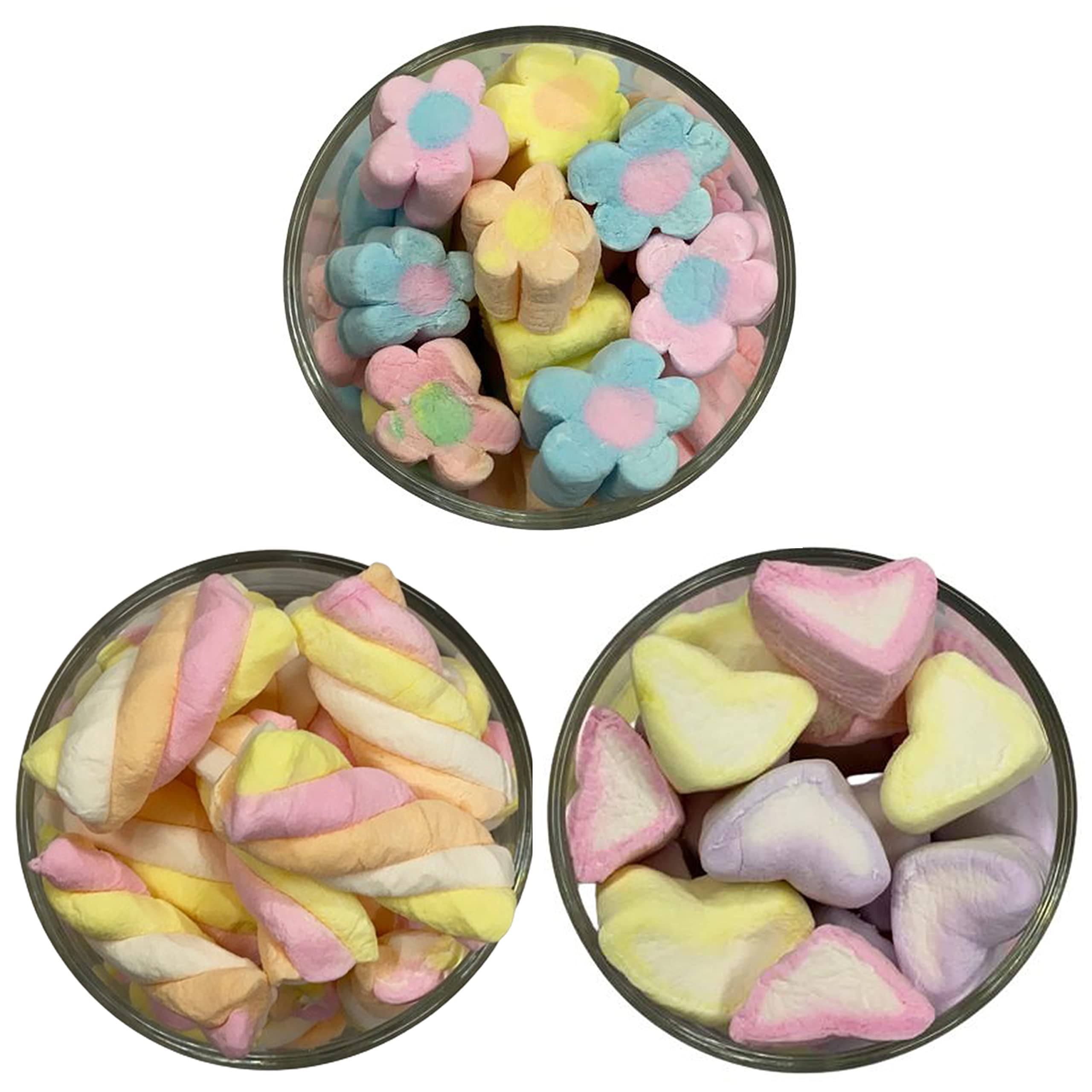 Veganic Marshmallows Pure Veg Pack Of 3 Twist Flower & Rainbow Heart Shaped Vegetarian Marshmallow Candy Soft And Tasty Candy Perfect For Kids Adults 160 * 3 gm