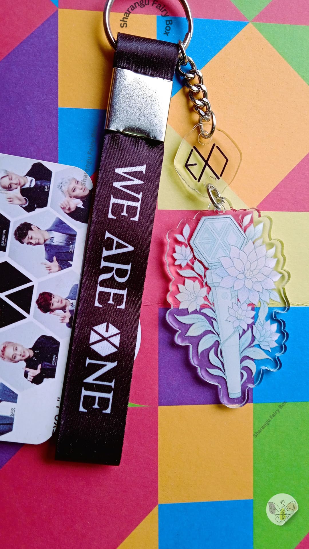 EXO Light Stick Pharynx Acrylic Keychain with We are One tag Black | EXO Eris Logo Keychain|Kpop Exo Light Stick Keychain | EXO-L