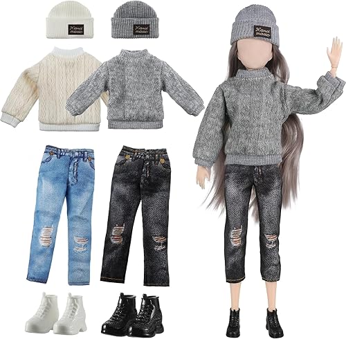 Bencailor Juego de 2 8 piezas de ropa de muñeca para muñeca de niño, figura de acción, incluye ropa casual, suéter, muñecas, pantalones, zapatos,