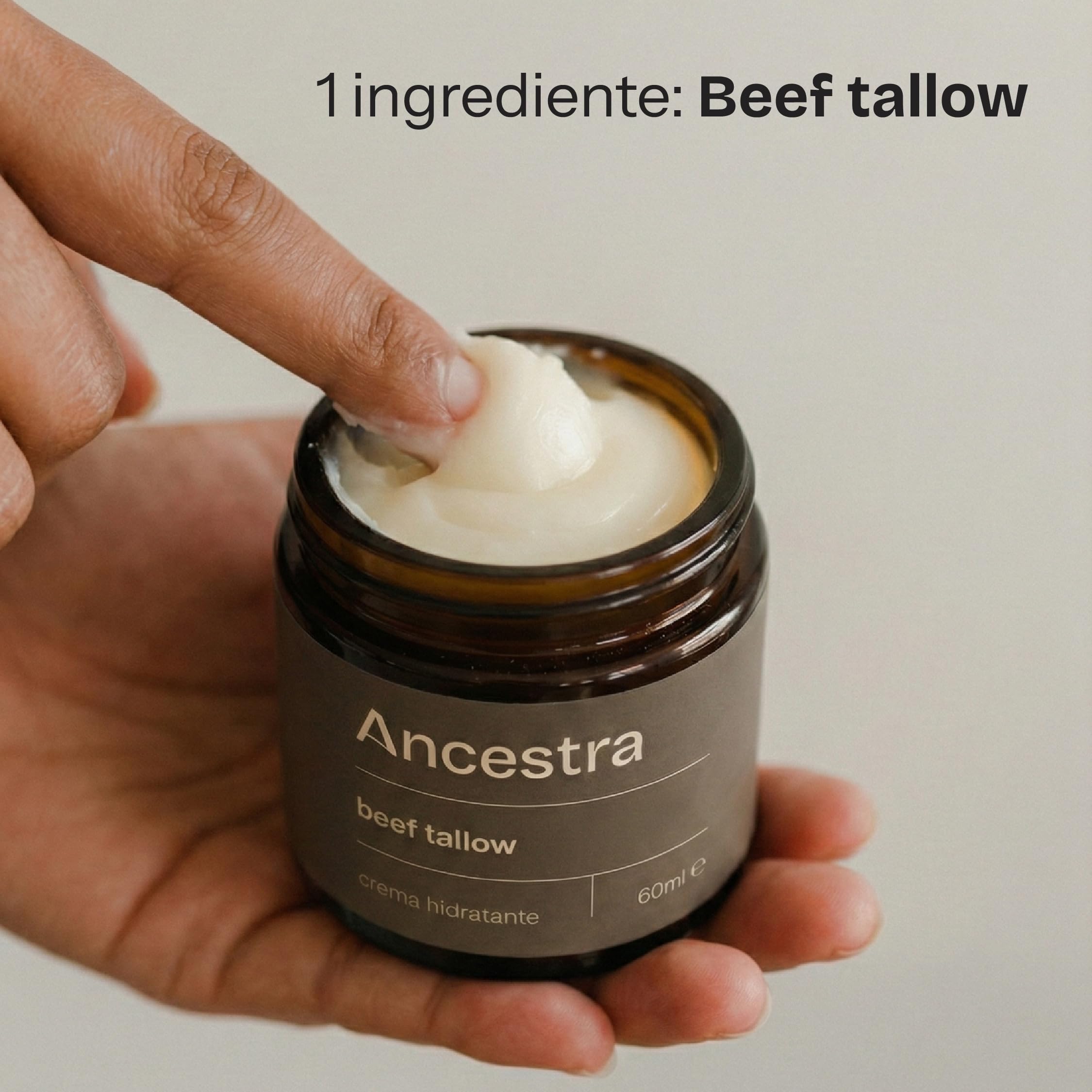Ancestra - Beef Tallow Puro e Inoloro de 60 ml | Sebo de Res Natural, Crema Hidratante Corporal y Facial, Vacas 100% Alimentadas con Pasto, Grasa Rica en Vitaminas para Piel Seca - 4