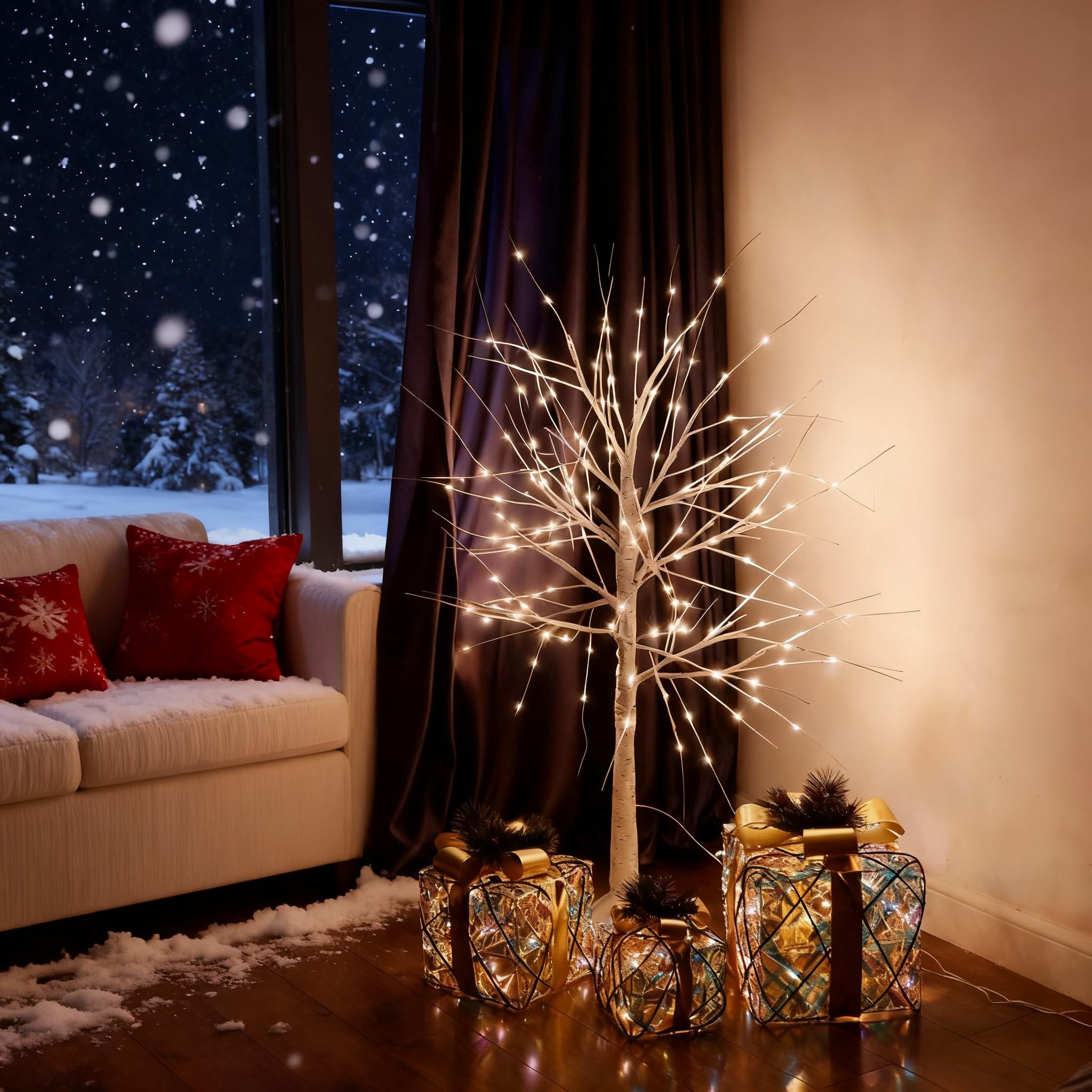CCLIFE Albero Luminoso da Interno Led Esterno Albero Fatato Lampada Natale,Lampada Albero di Betulla Bianca,Bianco Caldo,IP44,120 cm,150 LED,CushHom