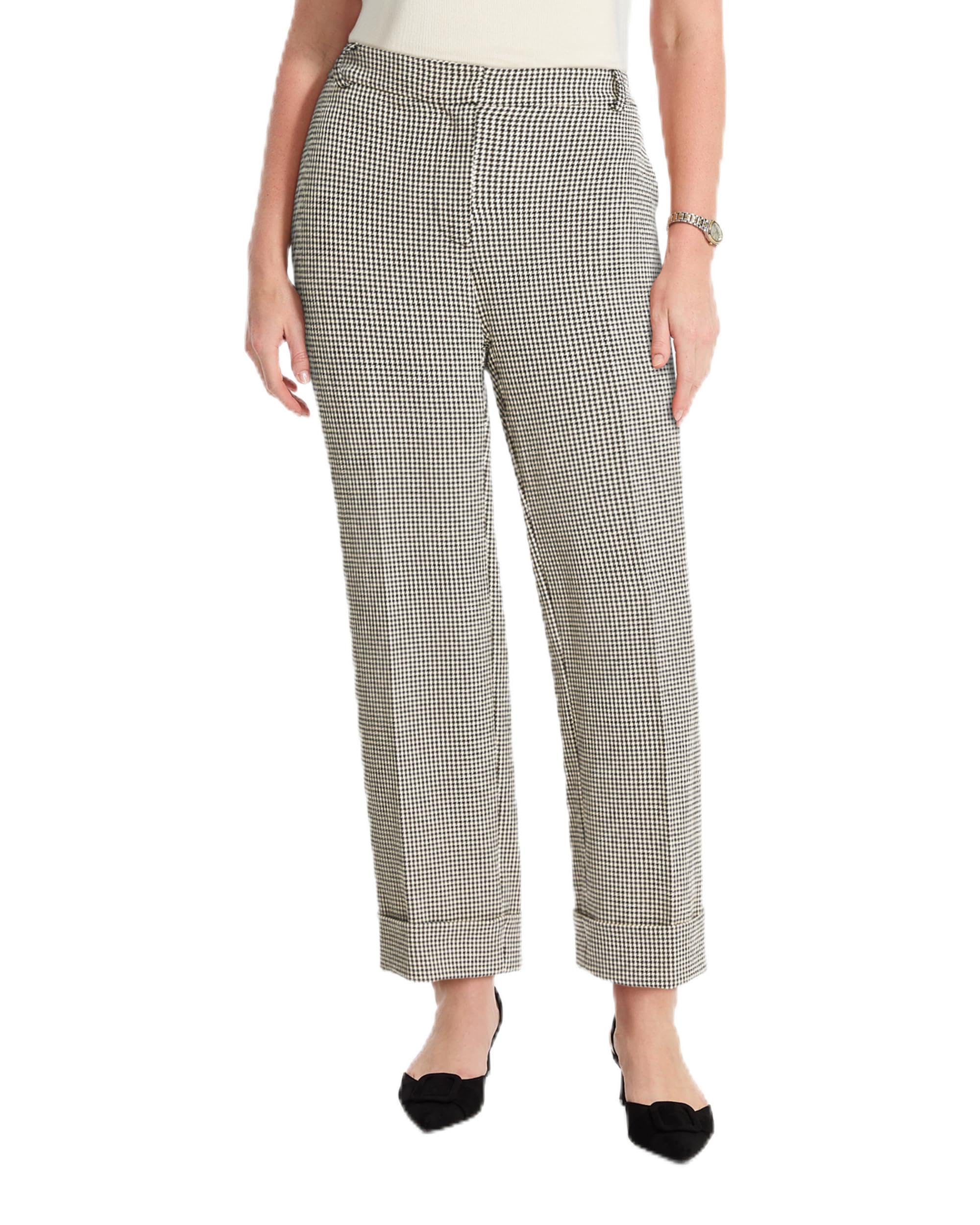 Anne Klein Womens Houndstooth Cropped Cuff Pant
