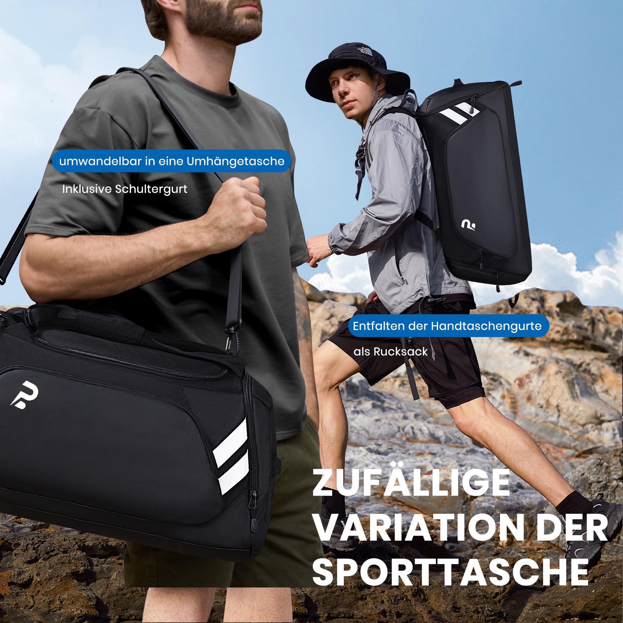 Sporttasche 58L Reisetasche mit Schuhfach und Nassfach, Gym Bag für Fitness, Schwimmen, Reisen