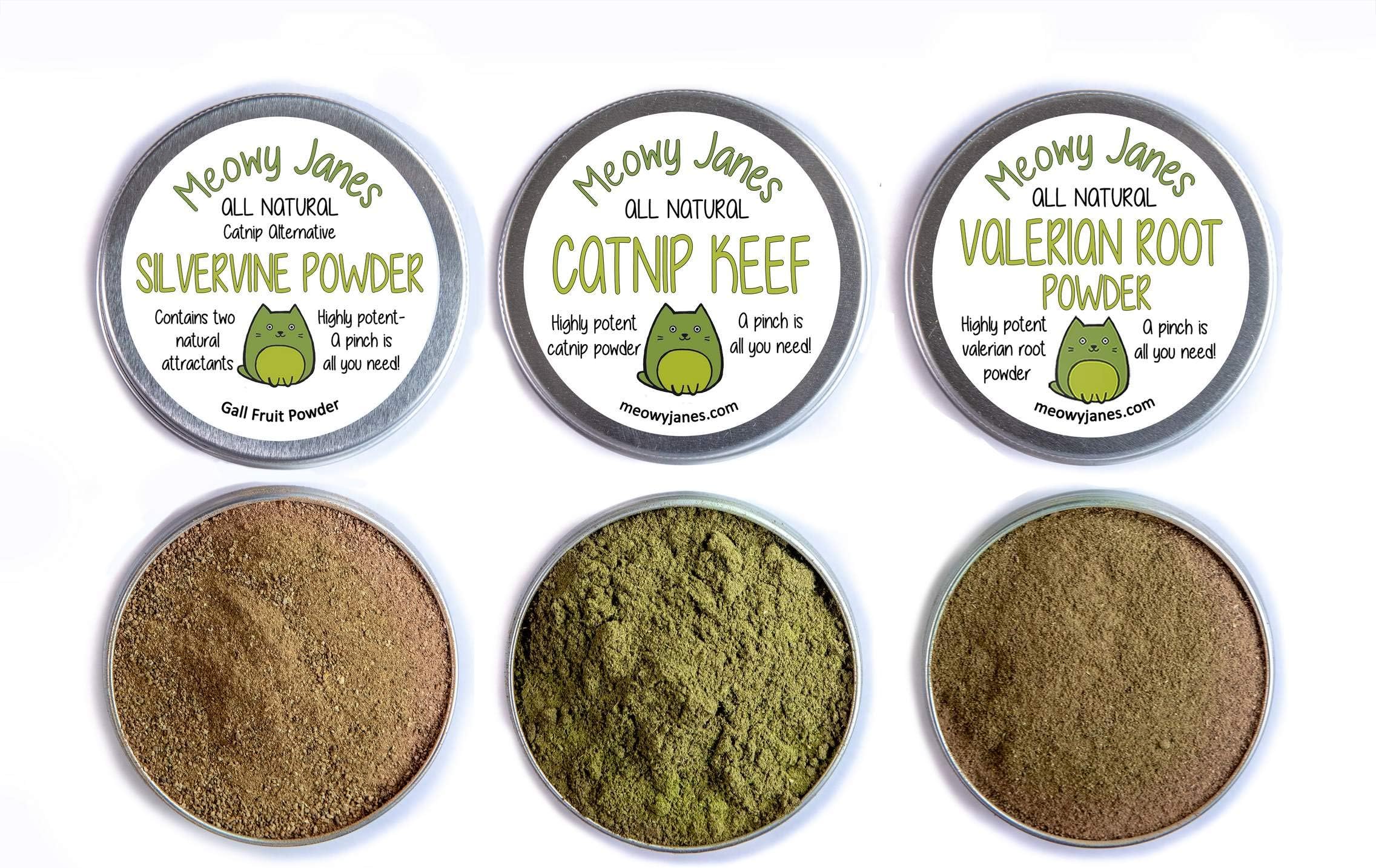 Catnip Alternative Variety Powder Pack- Catnip Keef, Silvervine Powder and Valerian Root Powder Catnip Powder - Cat Toy