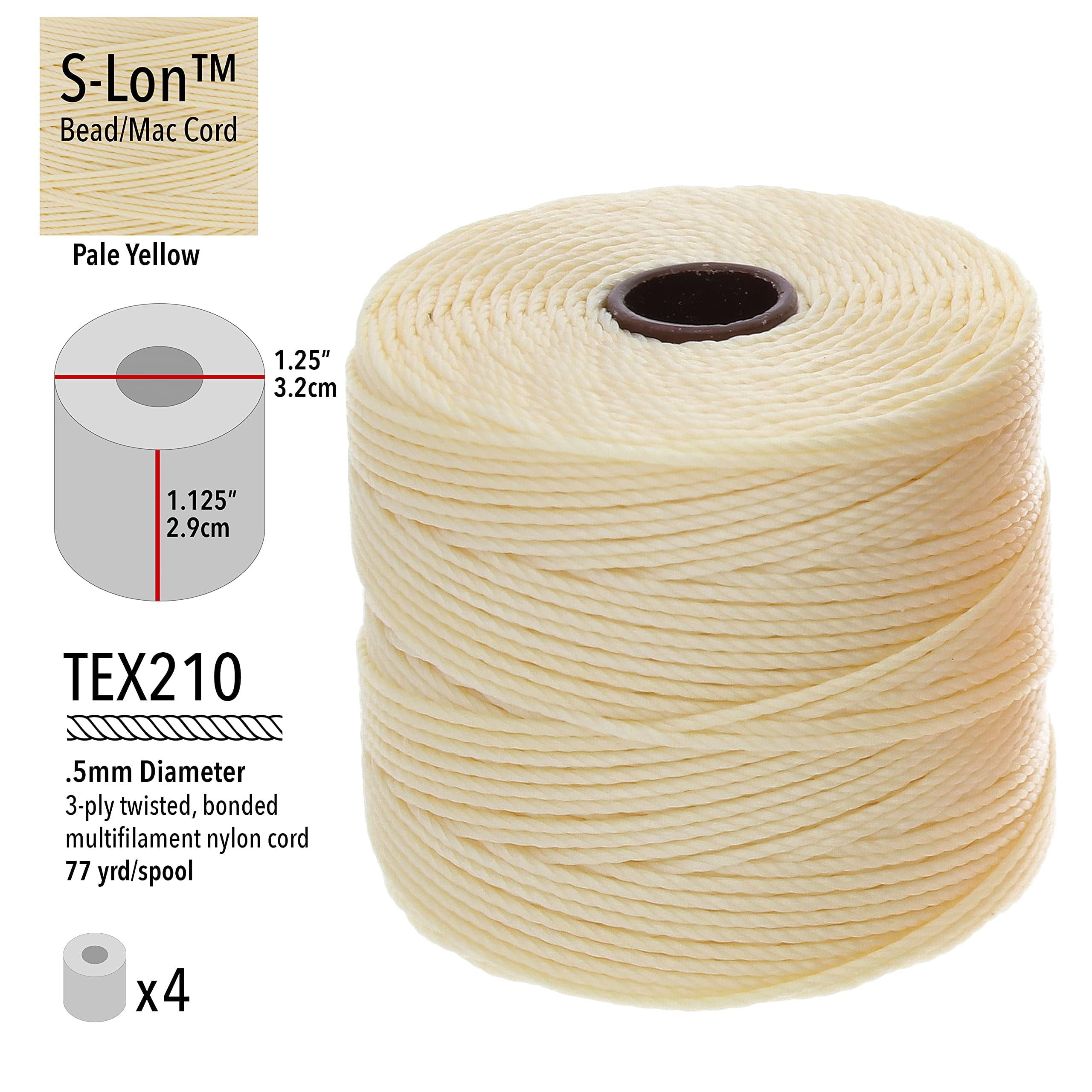 The Beadsmith S-Lon Cordon #18 - Couleur jaune pâle - Tube de 4 bobines - 70 m - Idéal pour enfiler des perles, du crochet et des bijoux en micro-macramé, compatible avec Kumihimo Projects