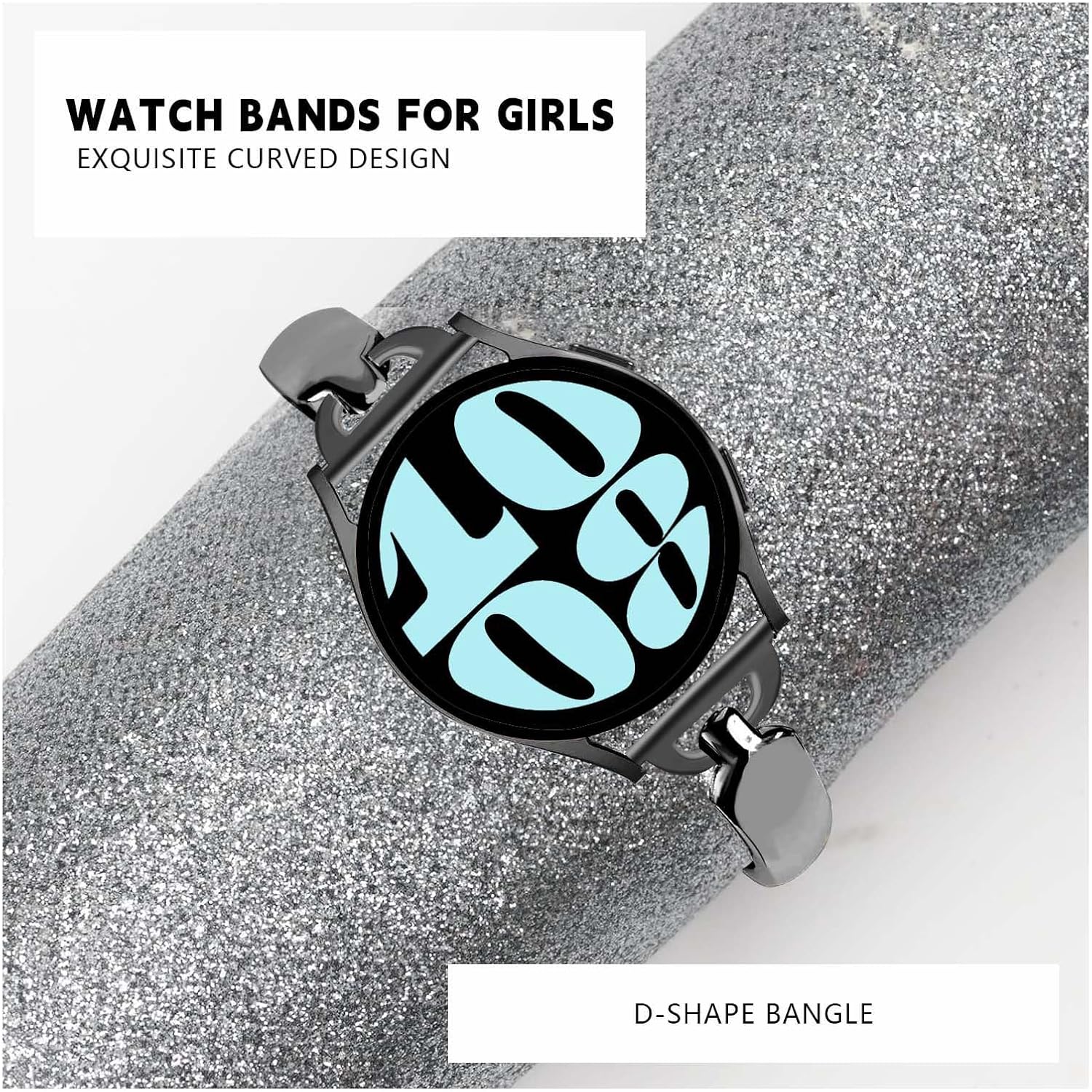 Metal Bands Compatible for Samsung Galaxy Watch 7/FE/6/5/4 40mm 44mm, Watch 5 Pro, Watch 6/4 Classic 43mm 47mm 42mm 46mm, 20mm Bling Strap, Dressy Replacement Wristband for Women - Image 4