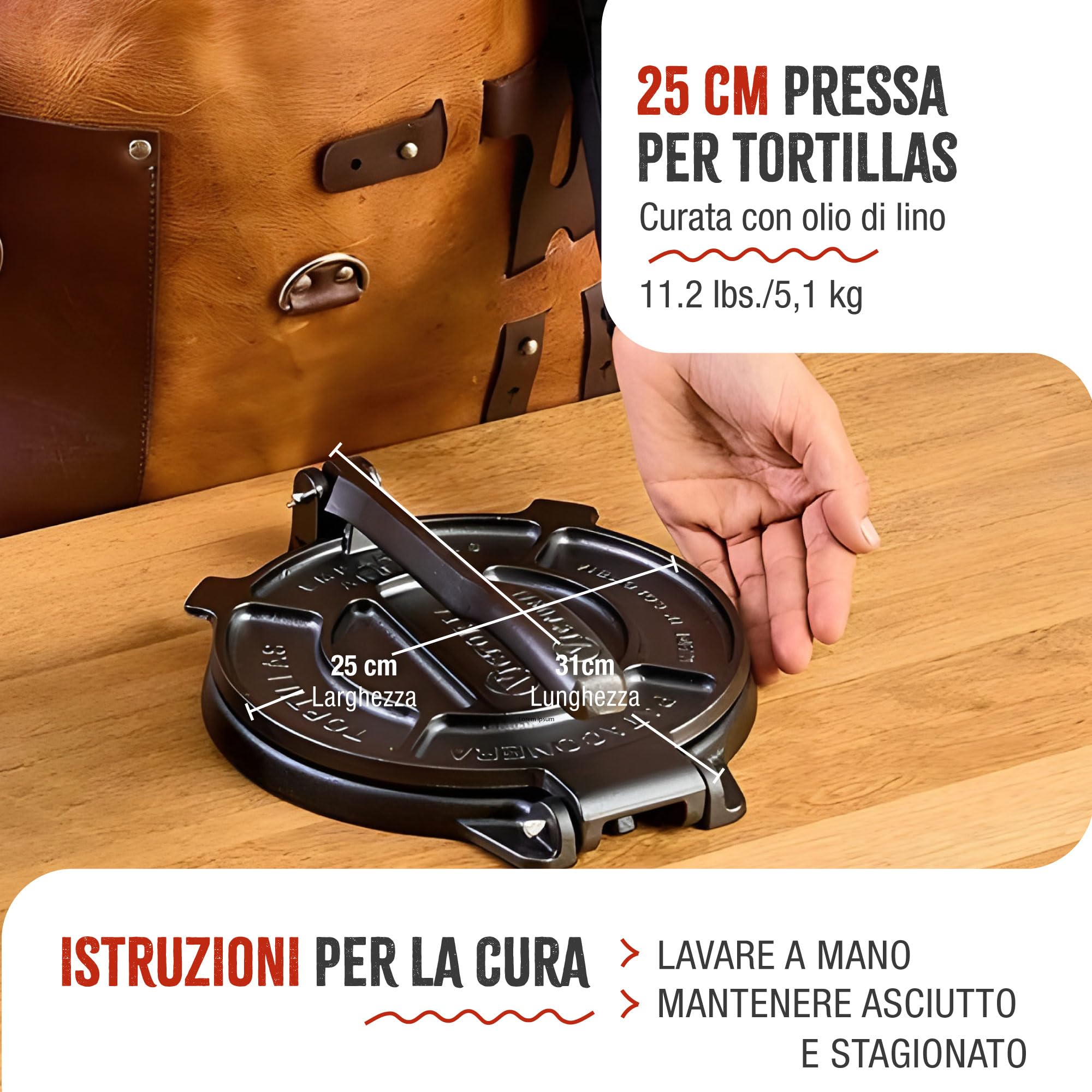 Victoria Pressa per Tortillas Messicane in Ghisa HD 25 cm Pataconera Colombiana Professionale, Roti Maker per Tacos, Arepas, Quesadillas, Empanadas, Patacones
