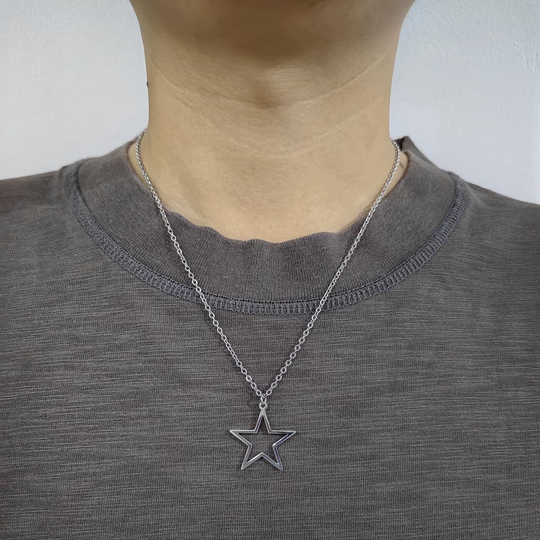 Moda simple hueco estrella colgante collar para hombres mujeres cadena de acero inoxidable joyería regalos para niños niñas (plata), Acero inoxidable, No es una piedra preciosa 4
