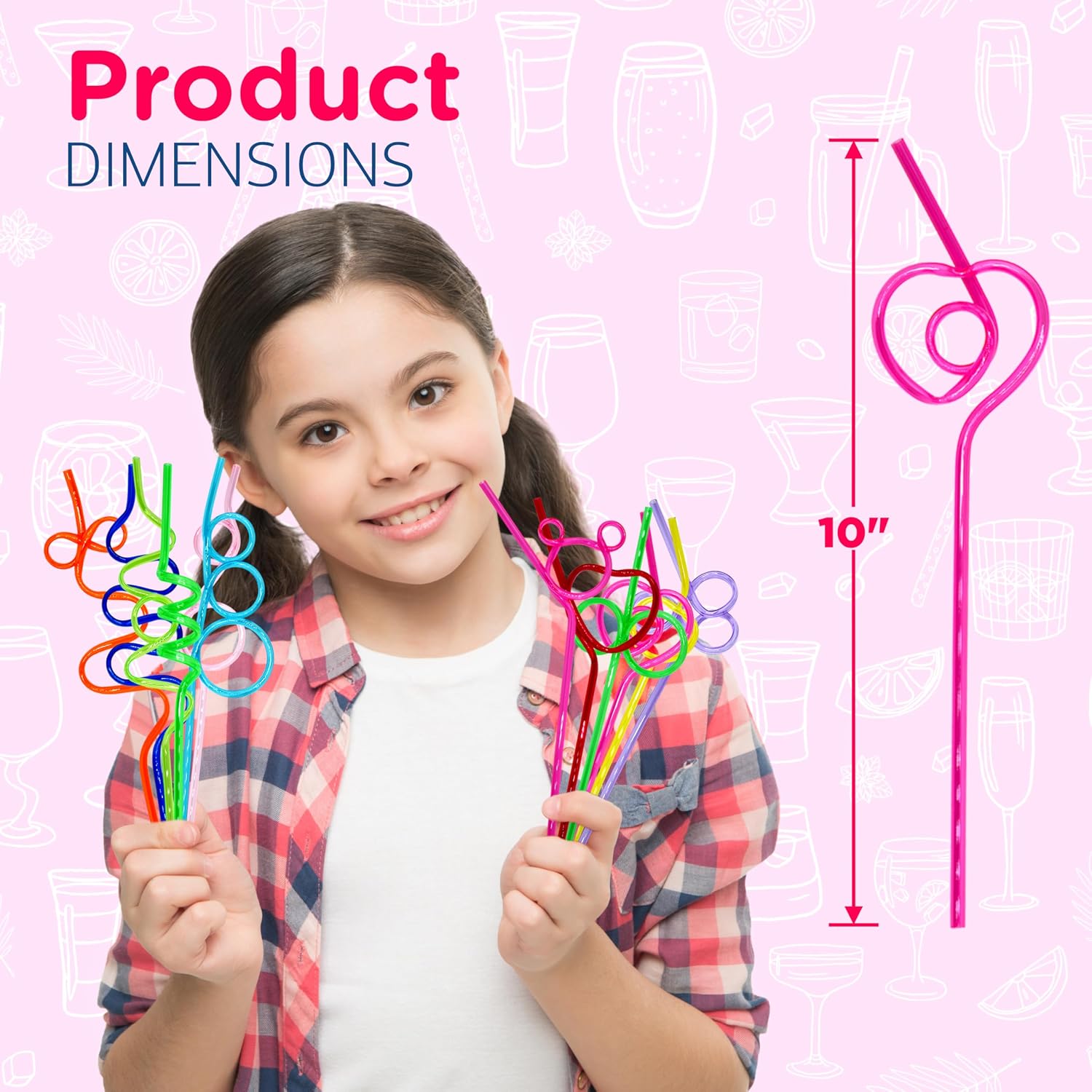Silly Straws 24 Pcs Reusable Drinking Straws for Kids & Adults, Reusable Plastic Colorful Loop Curly Crazy Drinking Straws, Birthday Party Favor Summer Basket Stuffers, End of Year Student Gifts