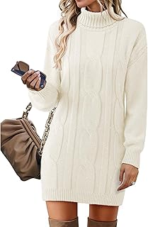 Womens Long Sleeve Turtleneck Sweater Dresses Ribbed Knit Stretchy Midi ...