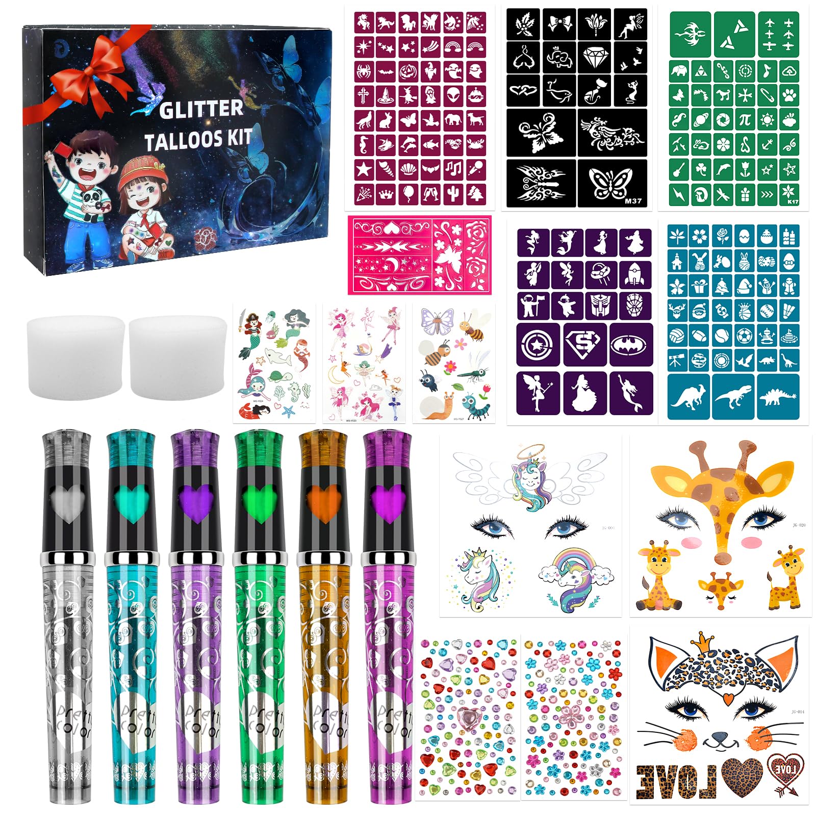 Marcadores para Tatuajes para Niños - Marcadores para la Piel, 6 Marcadores de Tatuaje, 160 Diseños, Amigables con la Piel y Fáciles de Limpiar, Marcadores de Tatuajes con Brillo Para Niños y Niñas