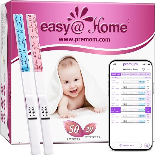 Easy@Home 50 x Ovulation Test Strips and 20 x Pregnancy Test Strips - Fertility Test Kit, Powered by Premom Ovulation...