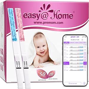 Easy@Home 50 Ovulation Test Strips and 20 Pregnancy Test Strips, Ovulation and Pregnancy Test Kit Powered by Premom Ovulation Predictor iOS and Android App - View 2