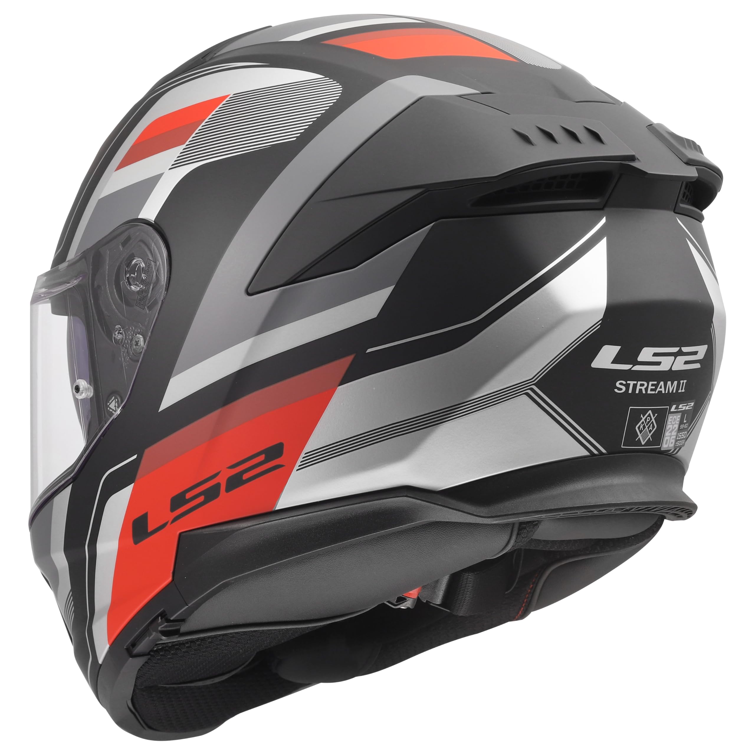 LS2 Helmet Casco Integral KPA FF808 Stream II Vintage Negro Rojo y Plata 22.06 (L 59/60)