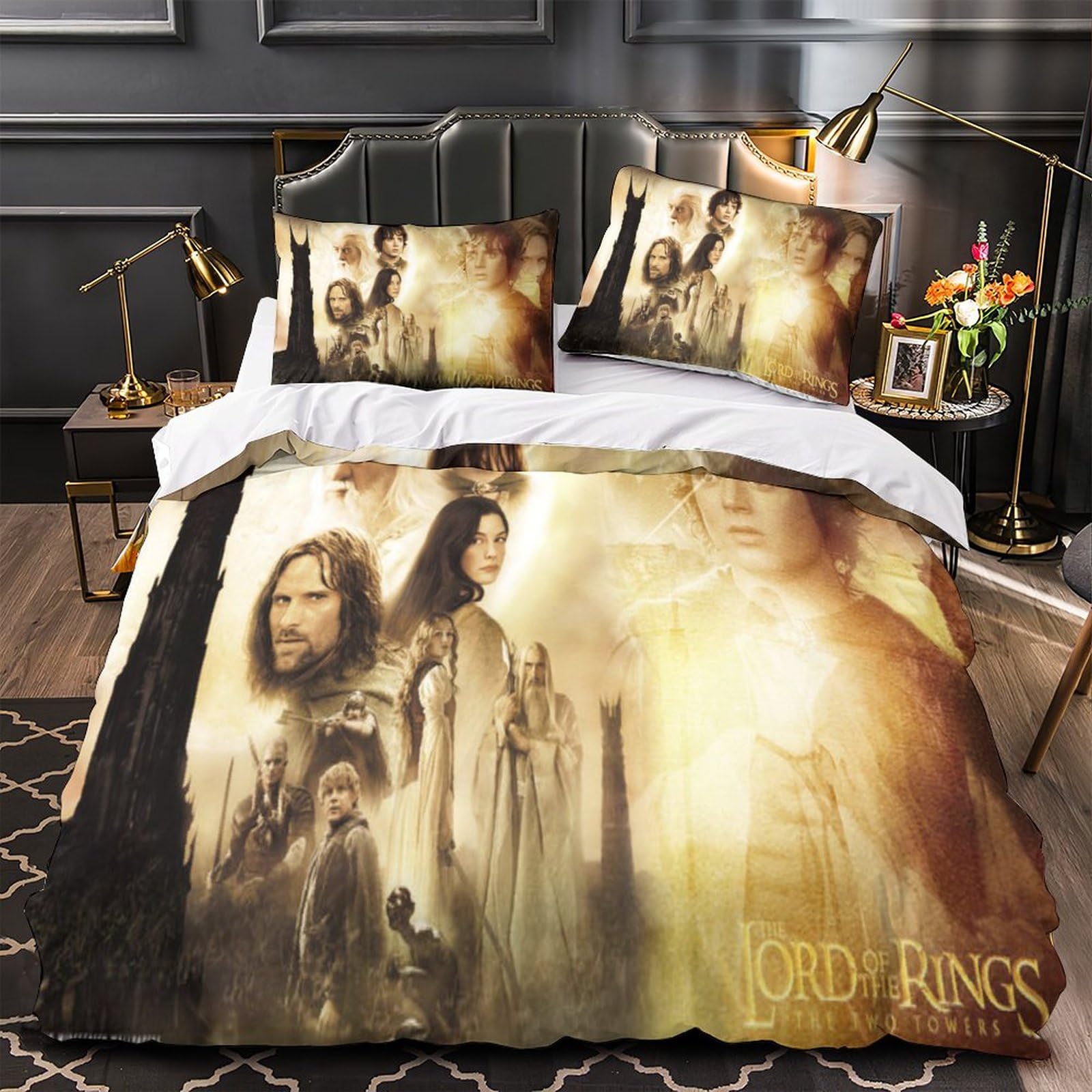 FLOAPA Der Herr Der Ringe-Bettbezug-Set 3-Teiliges Set Weiches Mikrofaser- Bettwäsche-Set Für Jungen Und Mädchen 3D-The-Hobbit-Bettwäsche Bettbezug-Set 220X240cm Küche, Haushalt & Wohnen